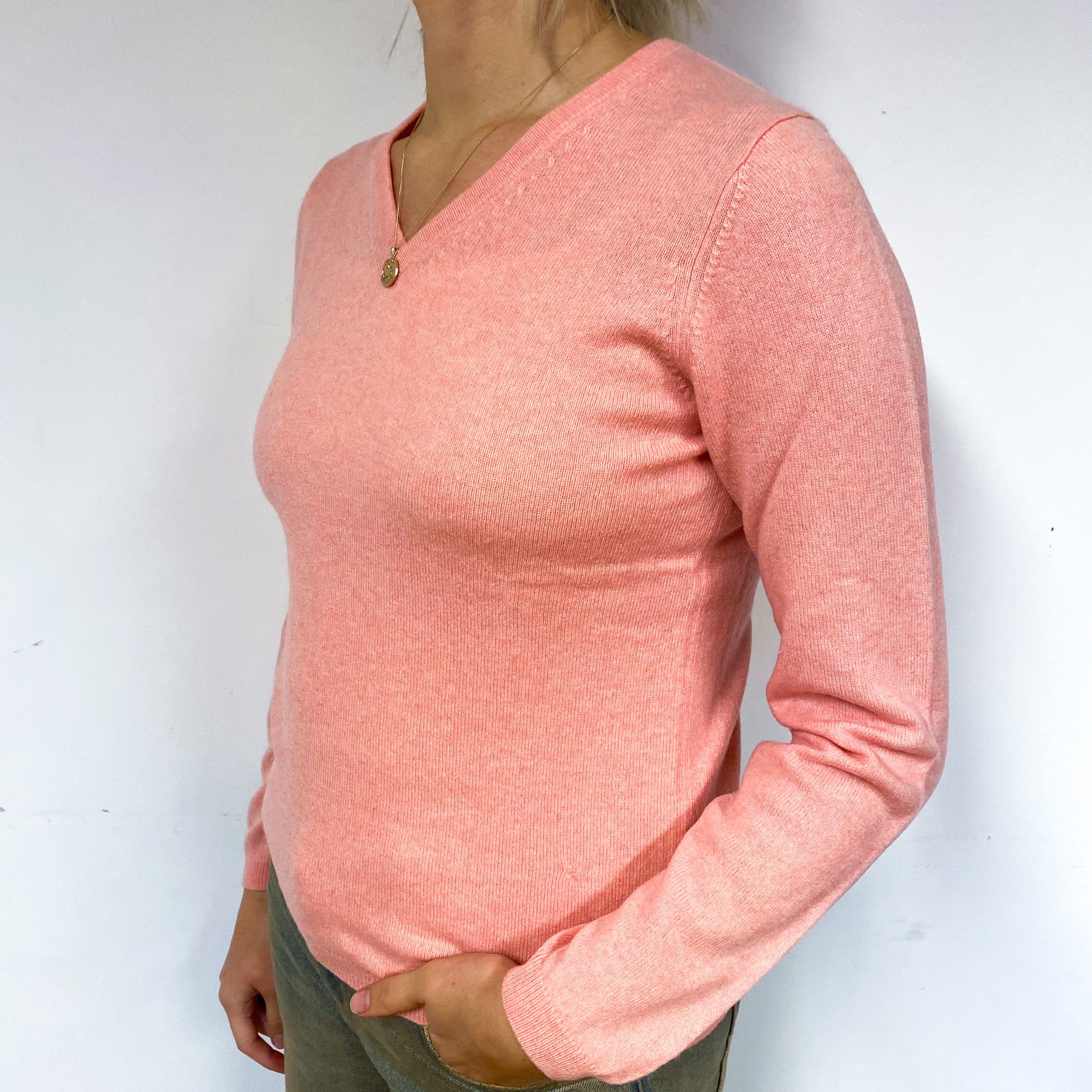 Salmon Pink V Neck Jumper Small