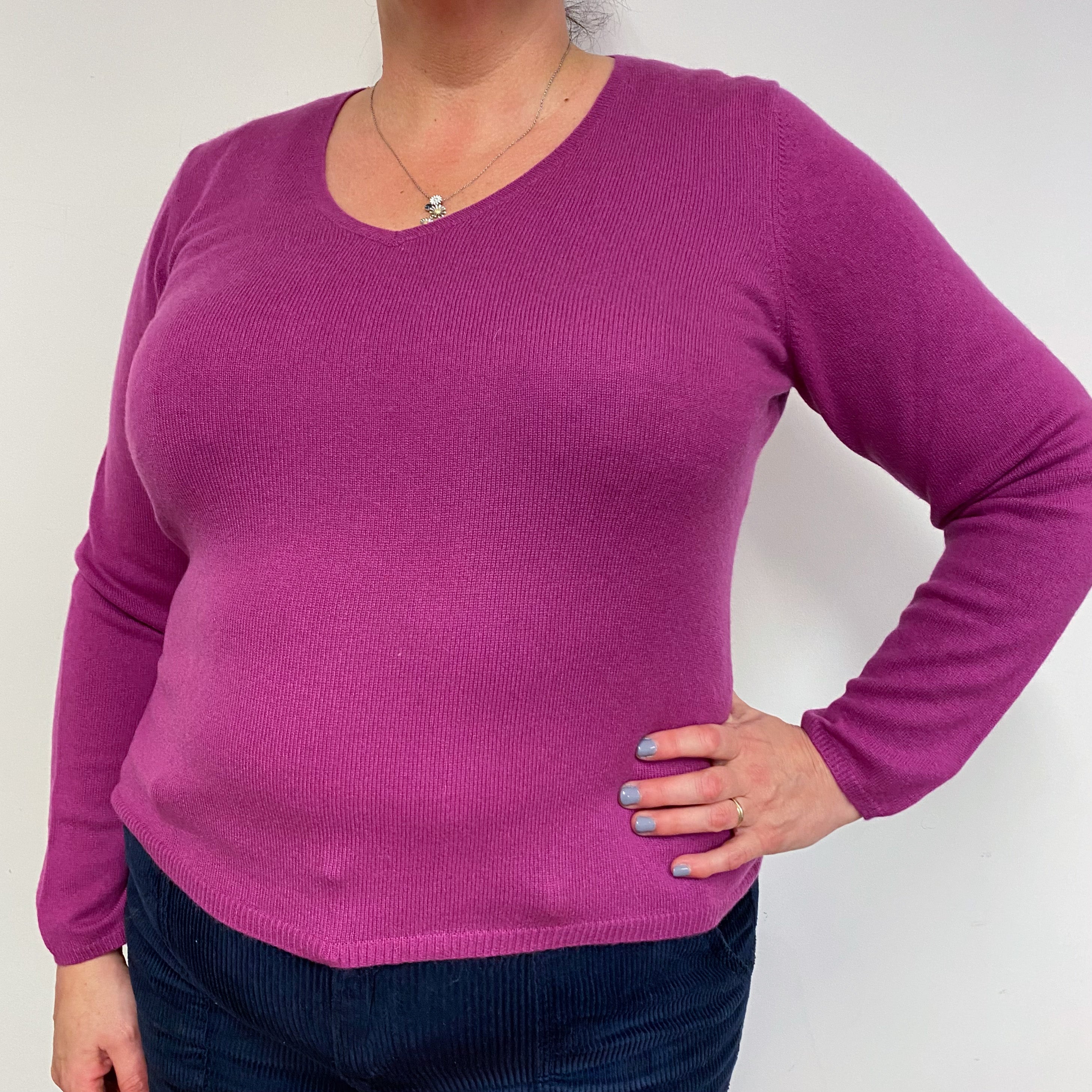 Magenta Pink V Neck Jumper Extra Large