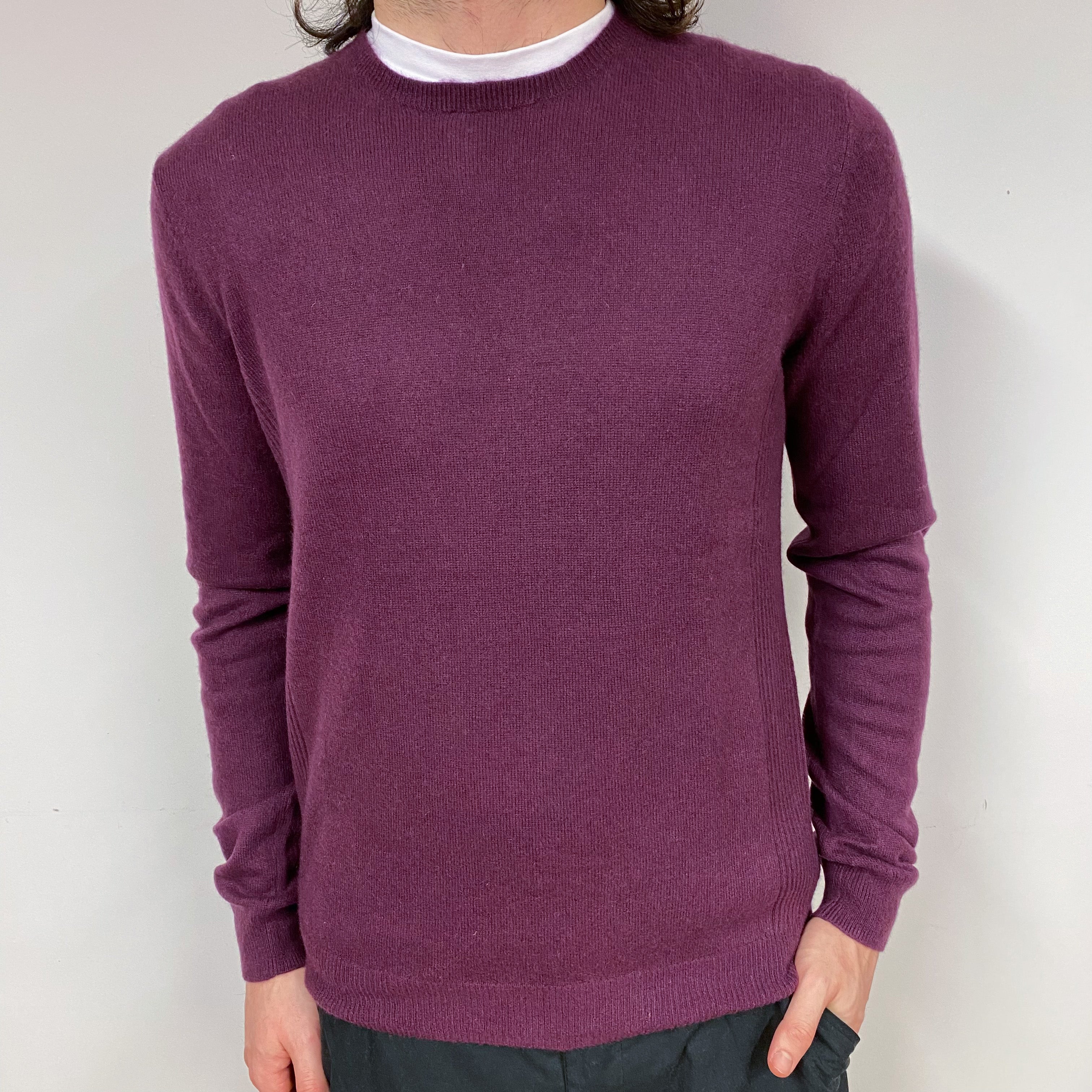 Men’s Mulberry Purple Cashmere Crew Neck Jumper Small