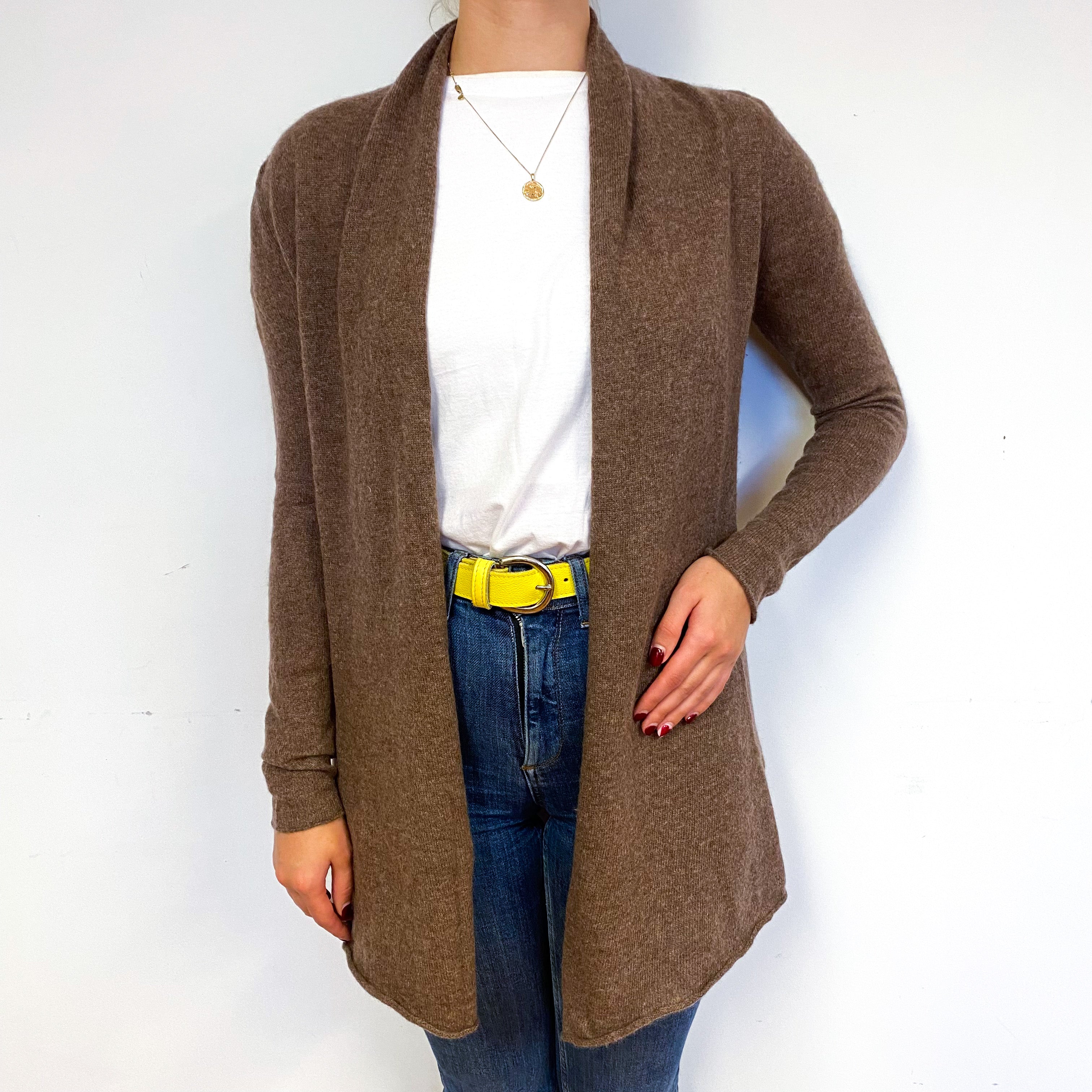 Hazelnut Brown Cashmere Edge to Edge Cardigan Small