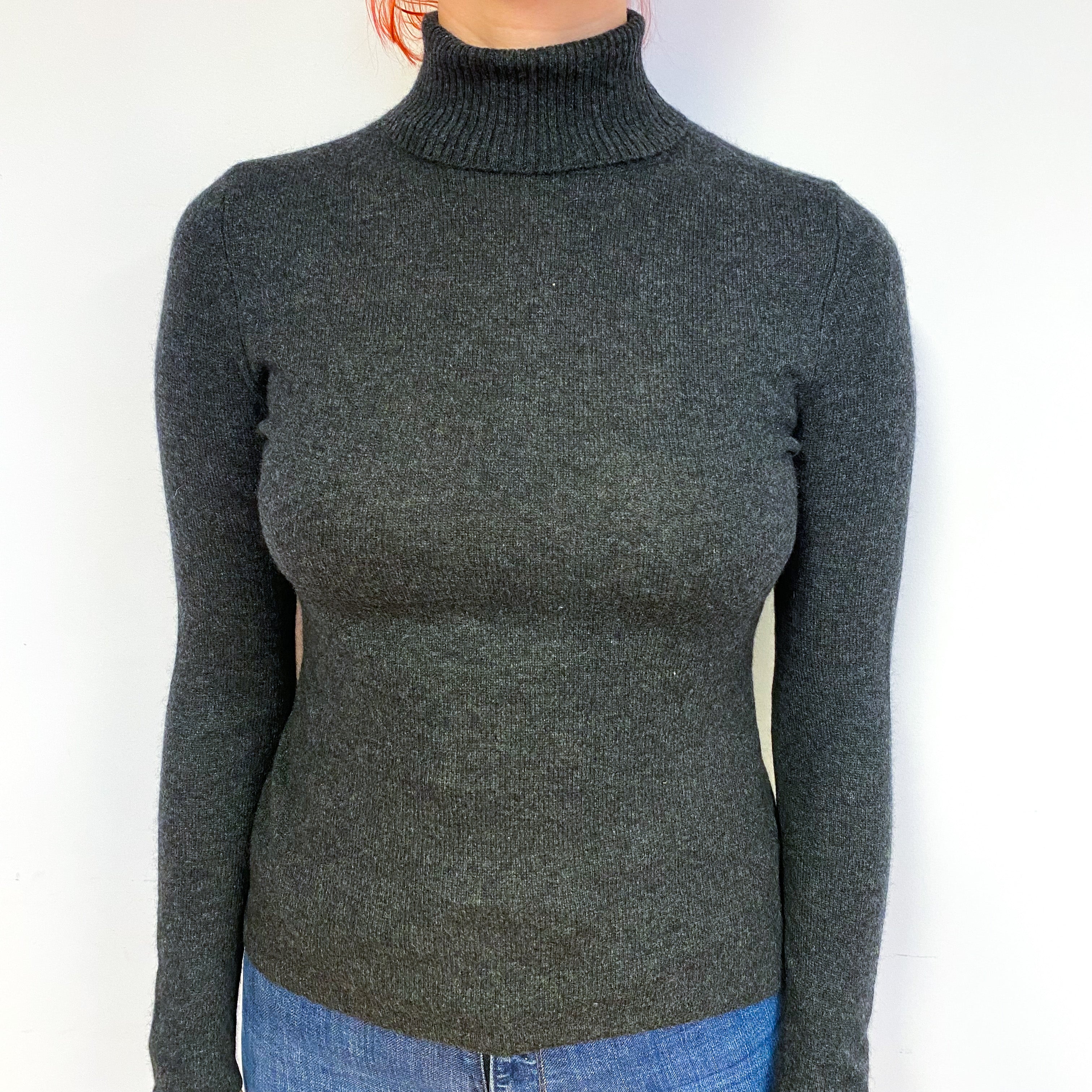 Charcoal Grey Cashmere Polo Neck Jumper Small