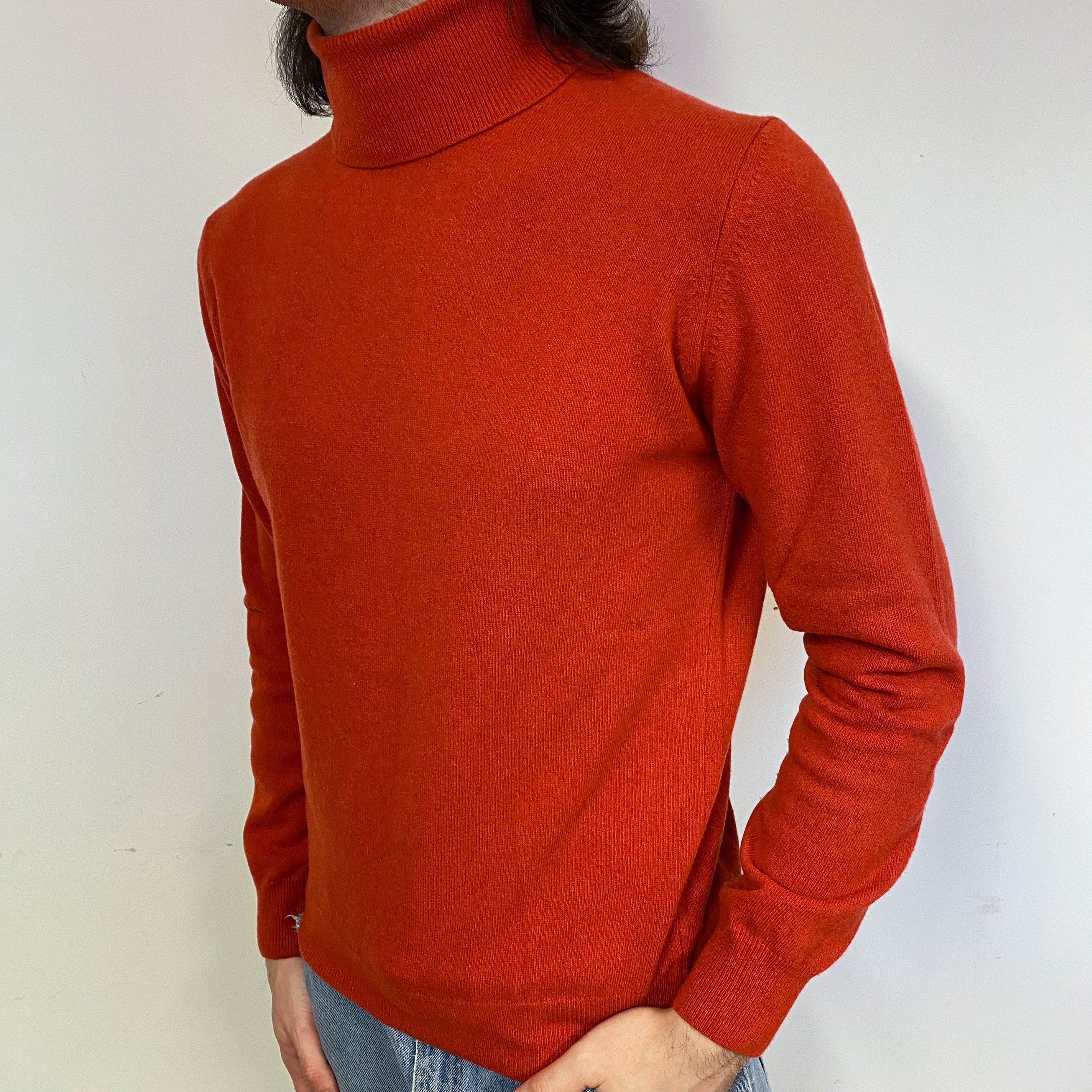 New Italian Burnt Orange Unisex Polo Neck Jumper Small-Extra Large