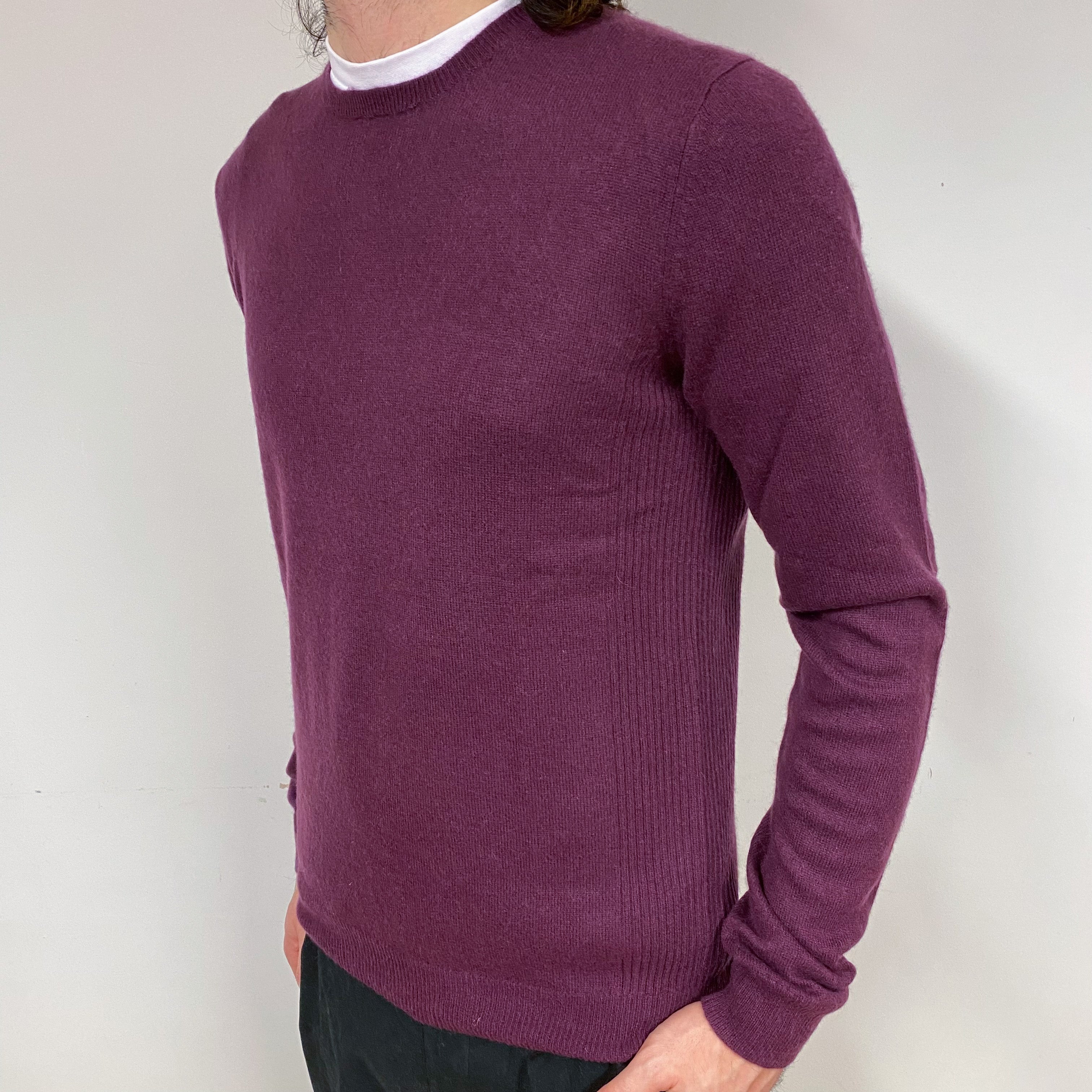 Men’s Mulberry Purple Cashmere Crew Neck Jumper Small