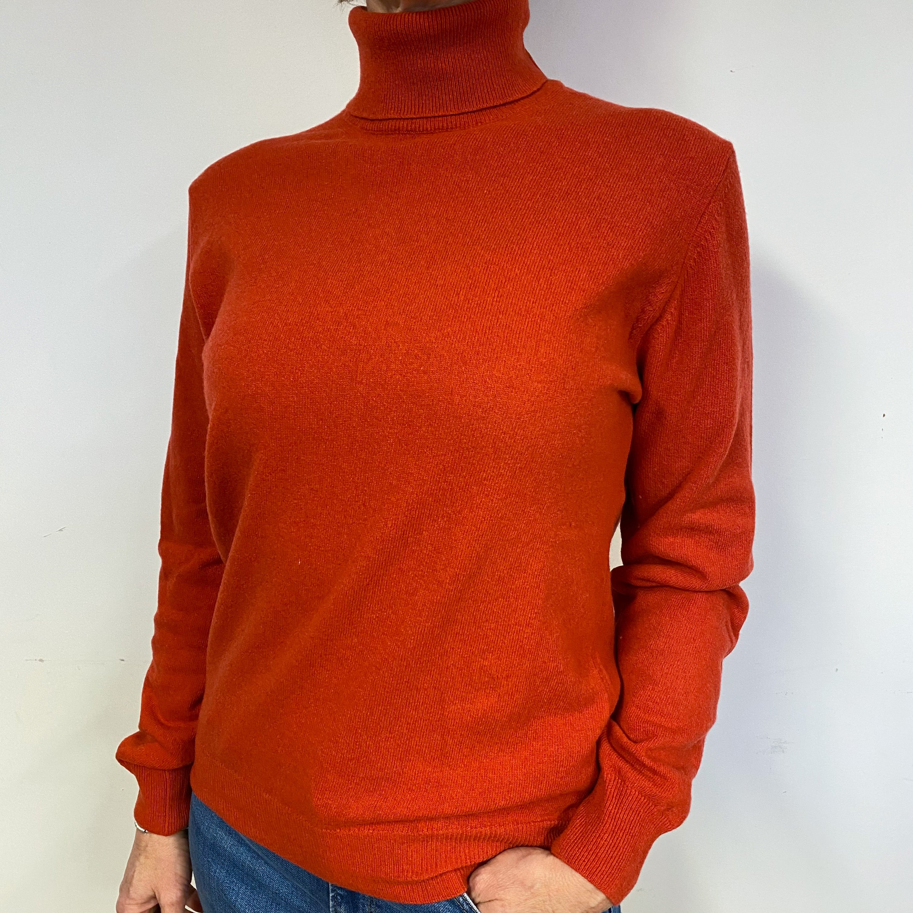 New Italian Burnt Orange Unisex Polo Neck Jumper Small-Extra Large