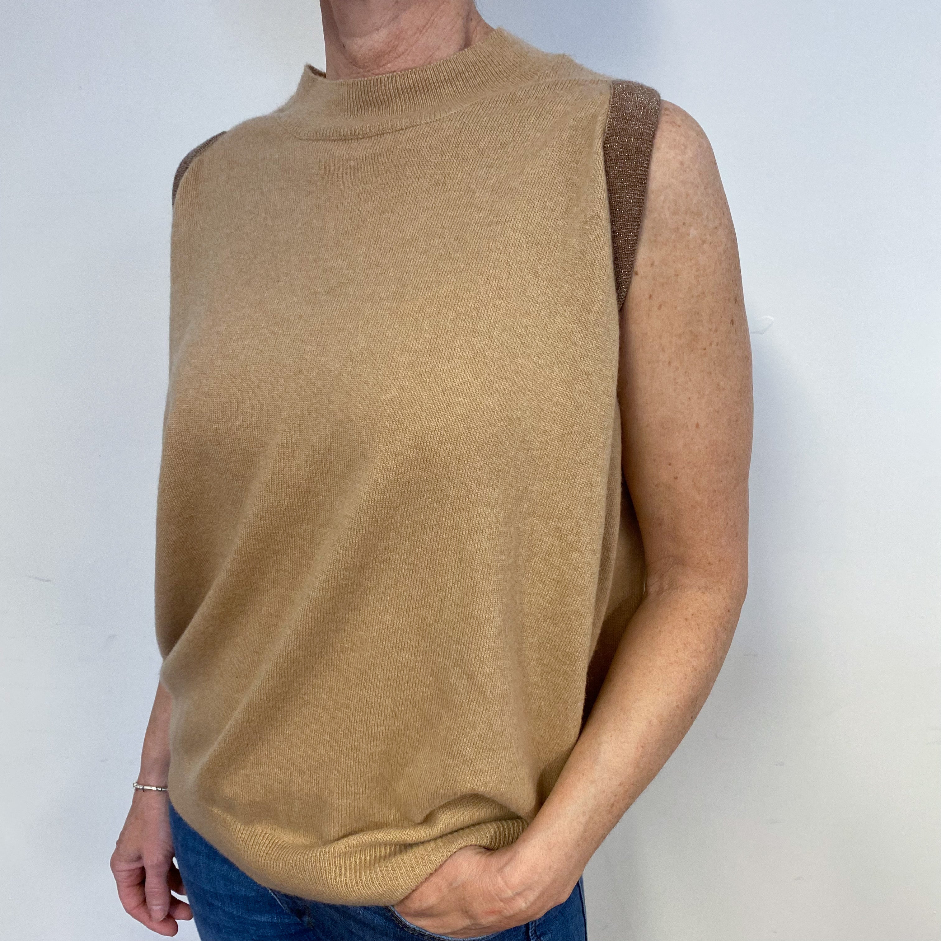 Brand New Caramel Sleeveless Turtle Neck Jumper Medium