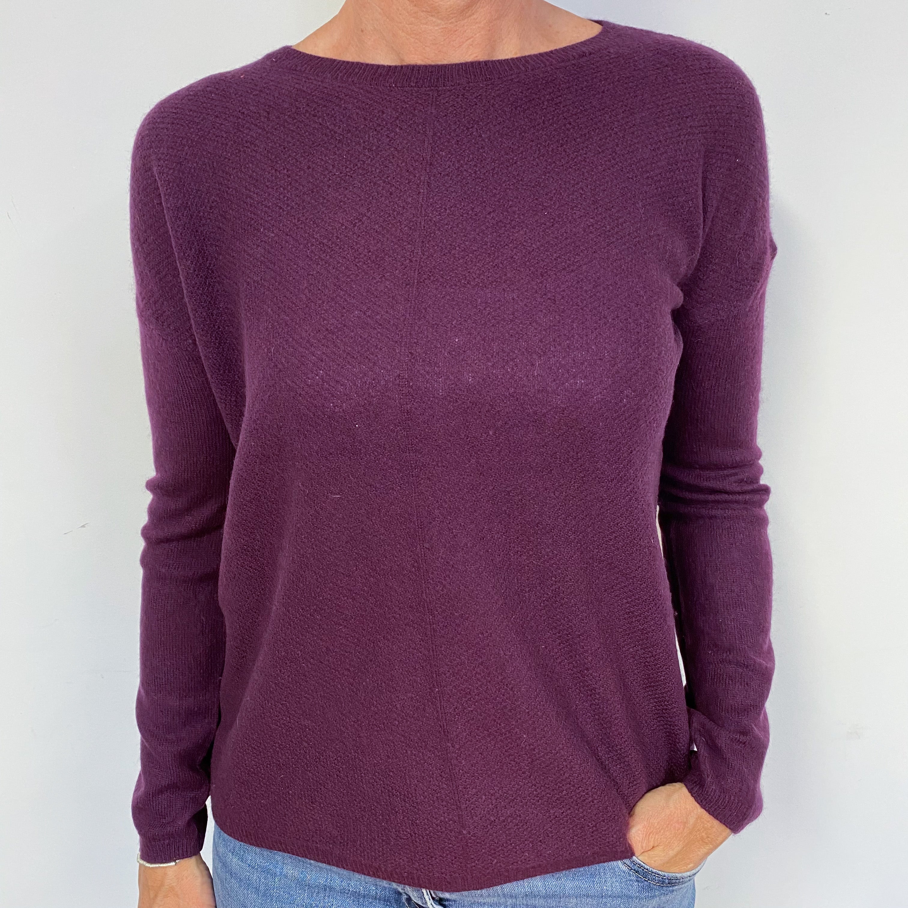 Aubergine Purple Waffle Crew Neck Jumper Medium