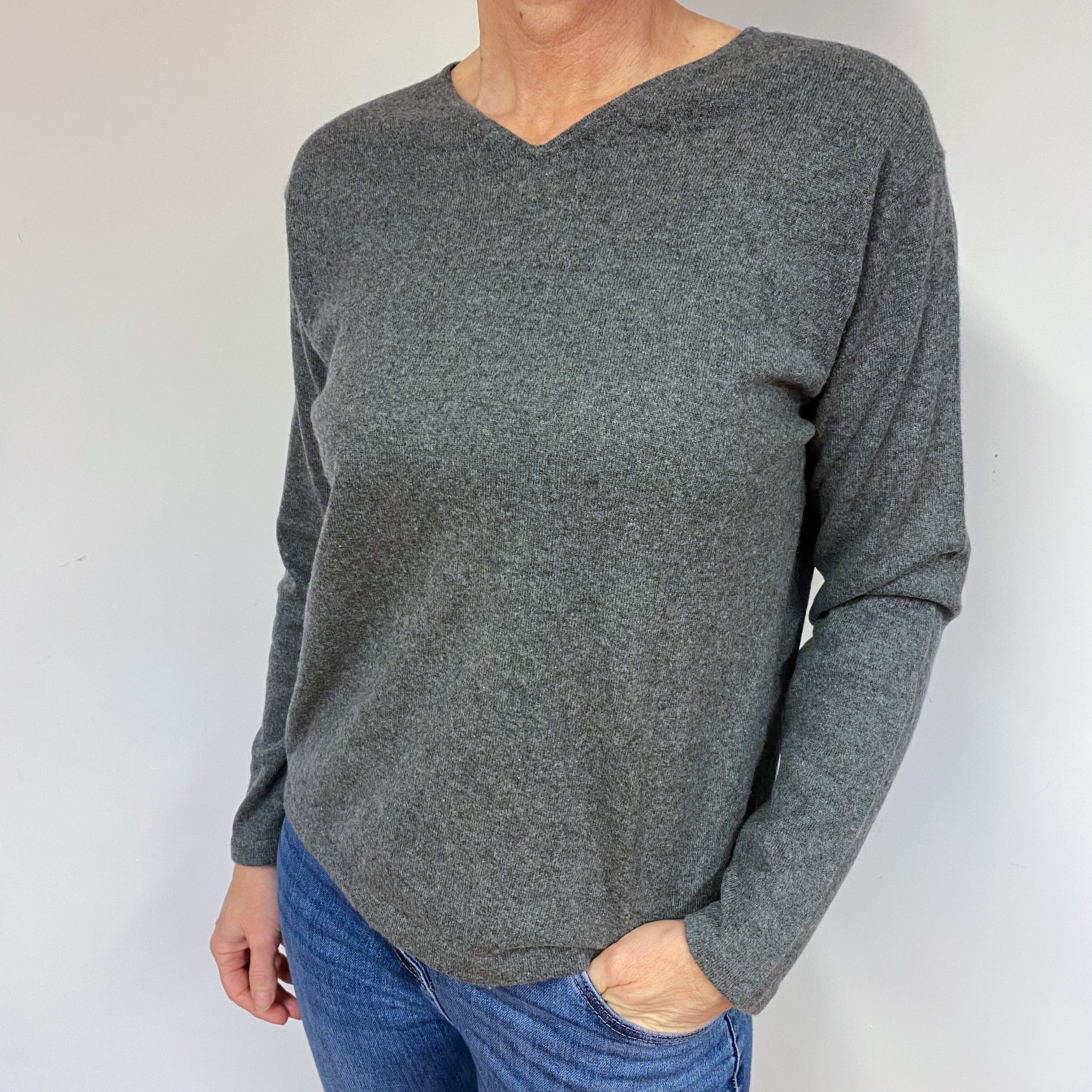 Smoke Grey V Neck Jumper Medium