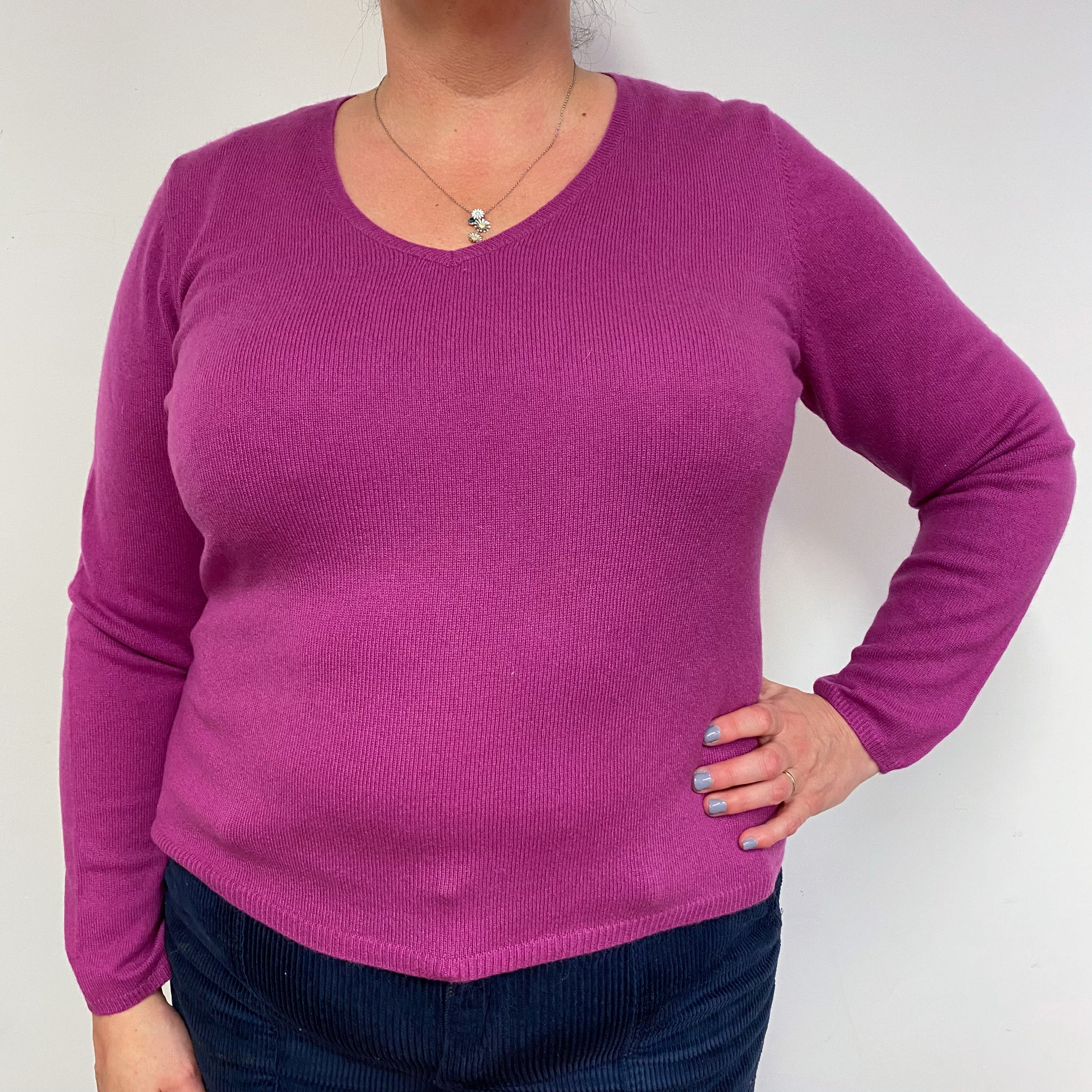 Magenta Pink V Neck Jumper Extra Large