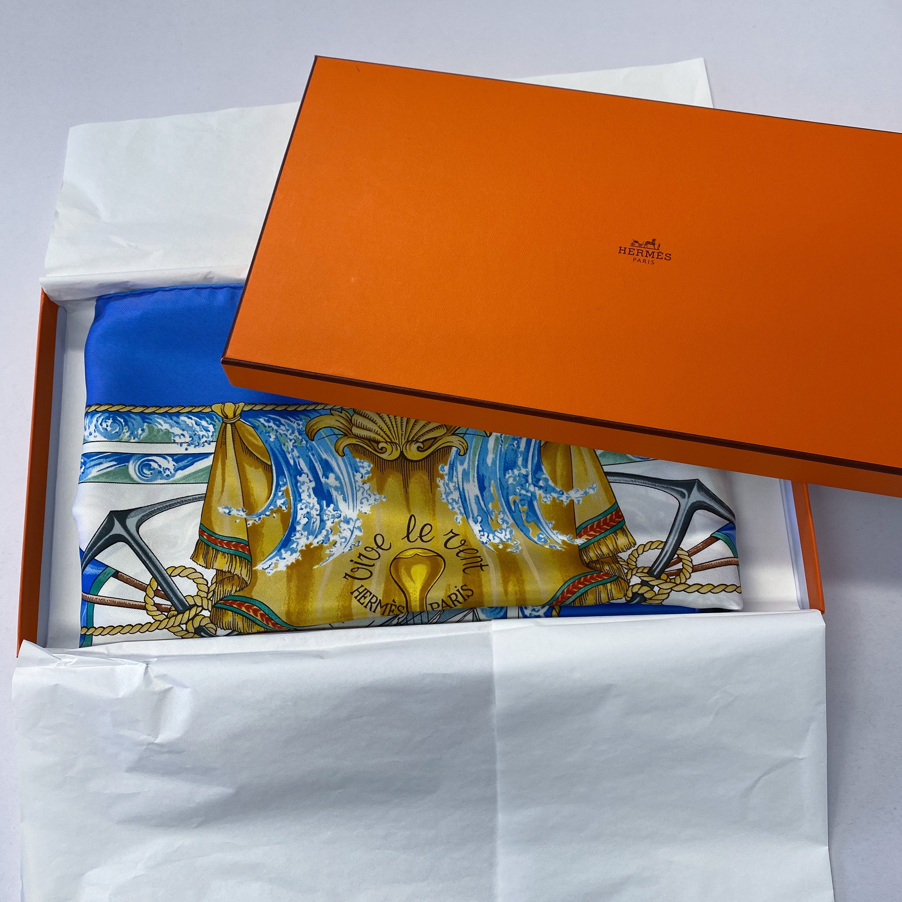 Boxed Hermes Vive le Vent Vintage Silk Scarf