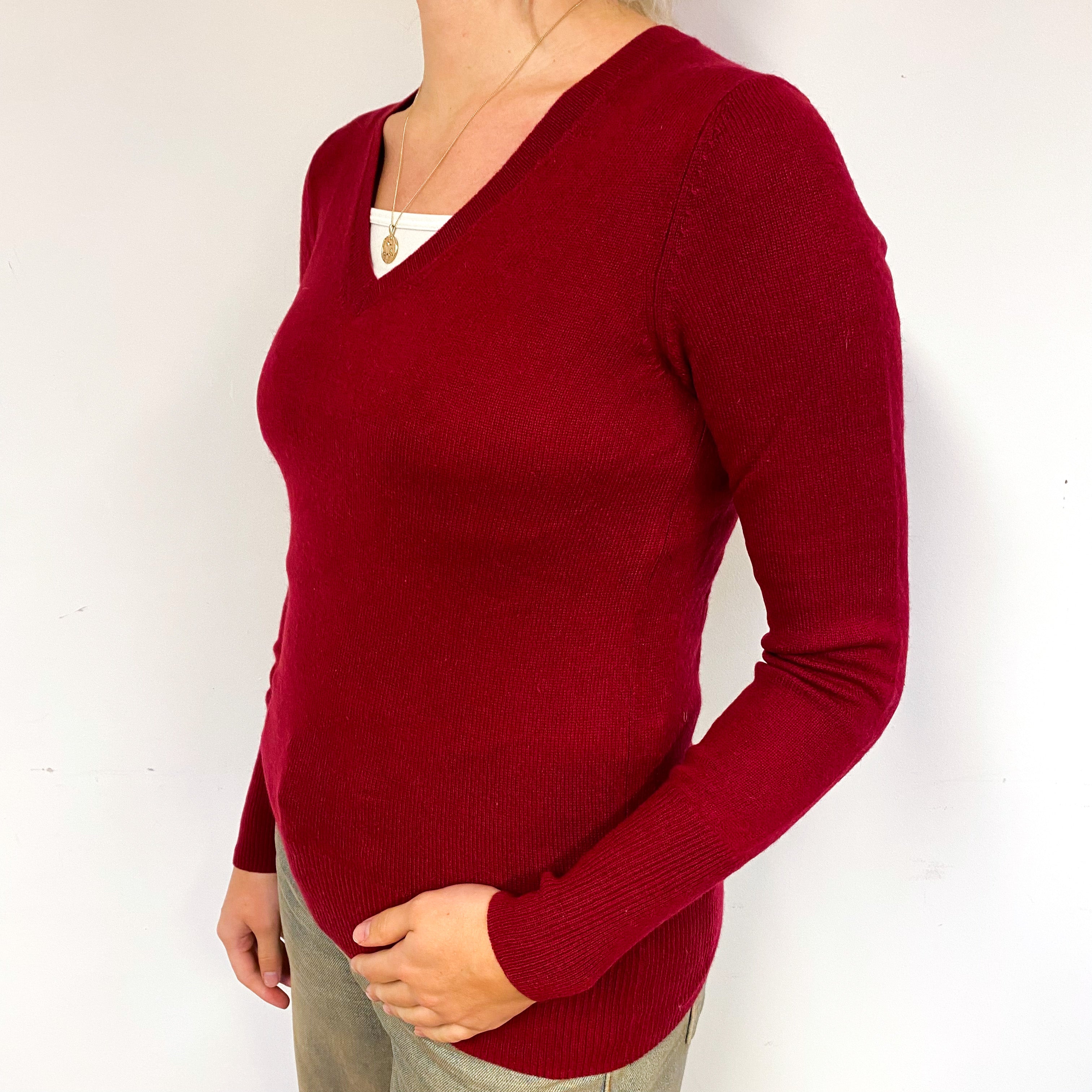 Crimson Red V Neck Jumper Small