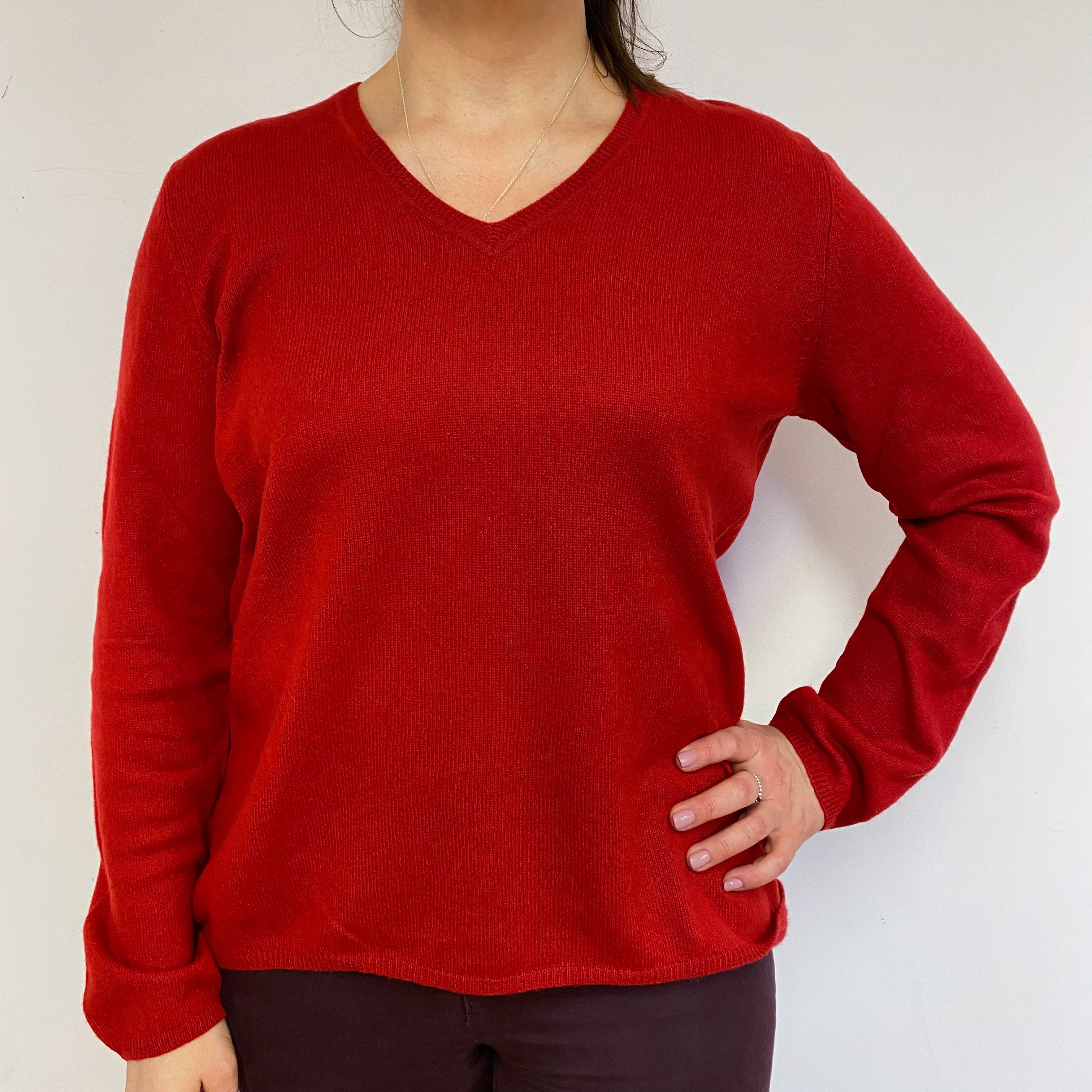 Postbox Red V Neck Jumper Large