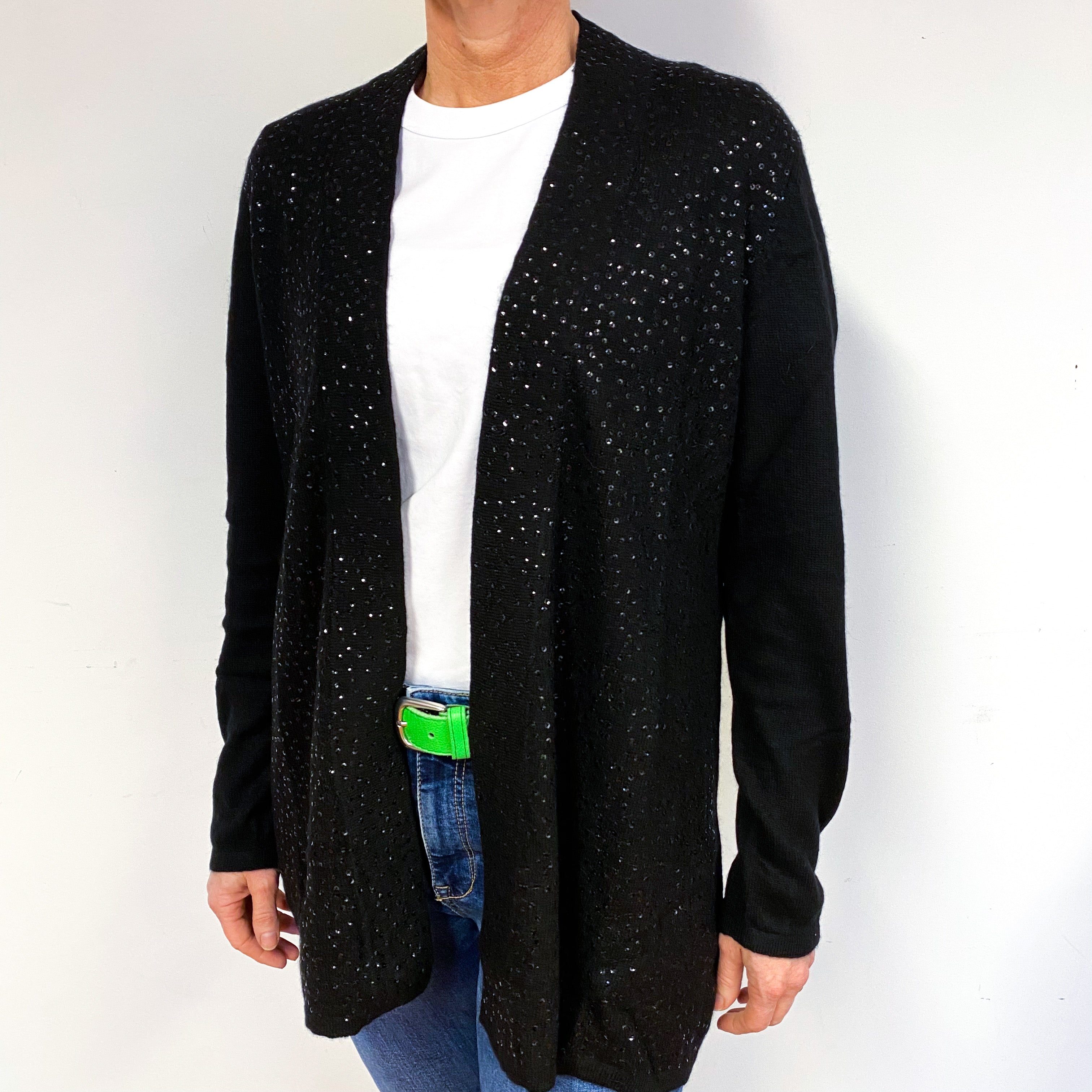 Black Sequinned Edge to Edge Cardigan Medium