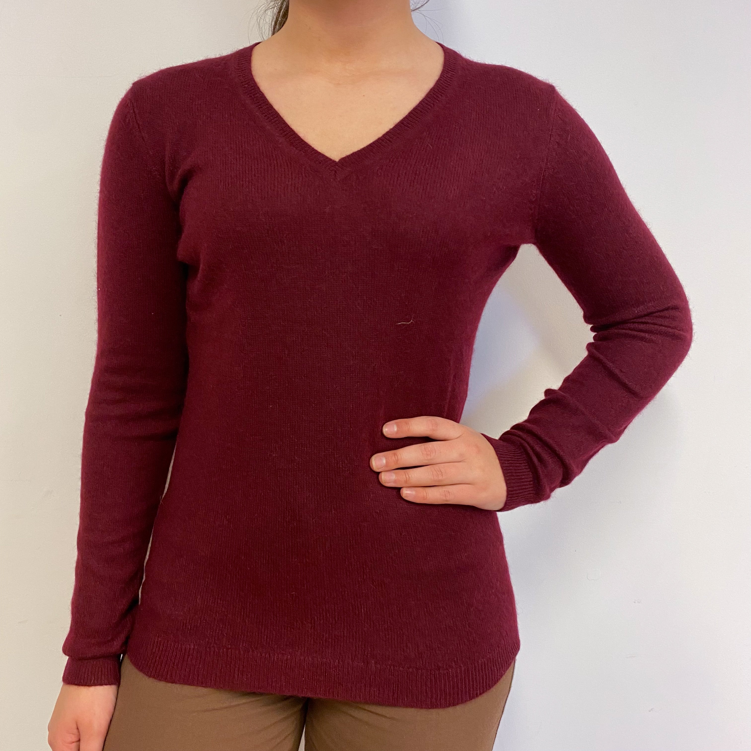 Wine Red V-Neck Jumper Extra Small