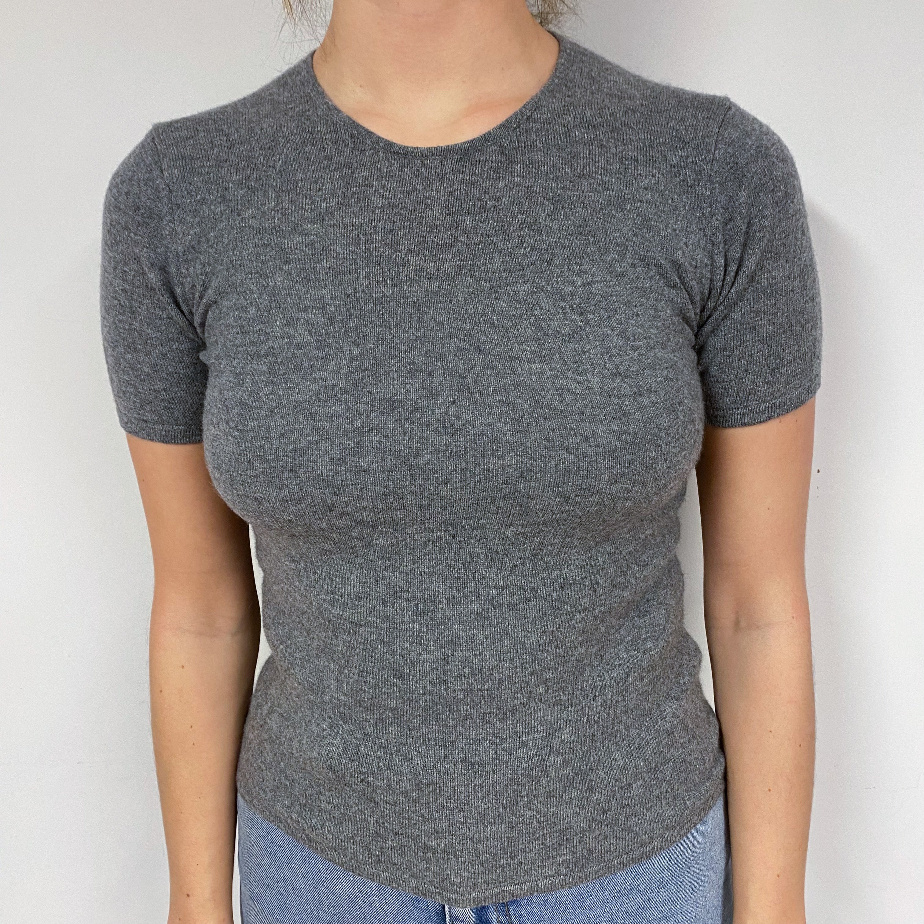 Steel Grey Cashmere Short Sleeved Jumper Small