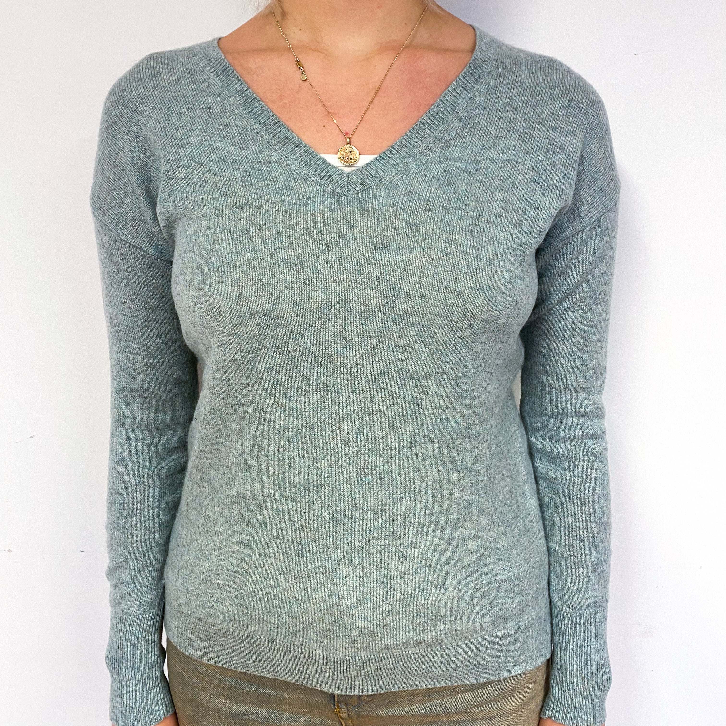 Duck Egg Blue Cashmere V-Neck Jumper Small