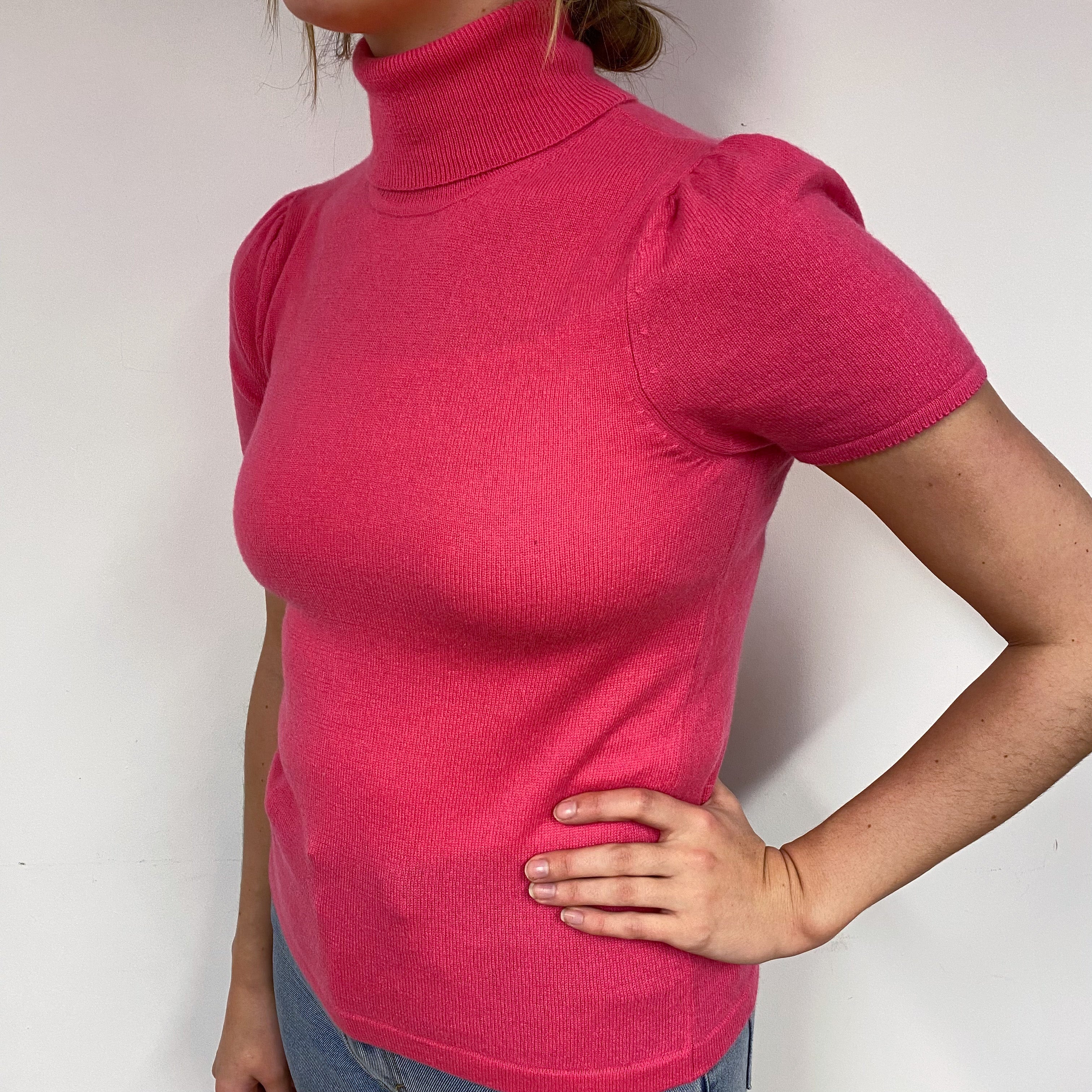 Hot Pink Cashmere Short Sleeved Jumper Small