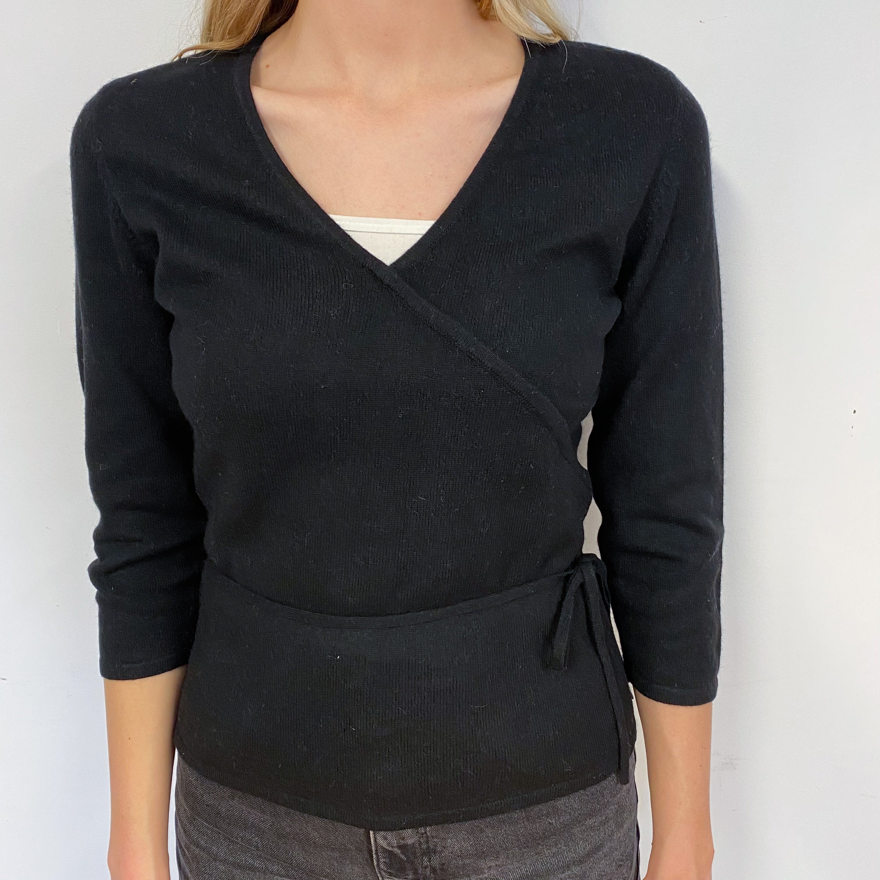 Black V Neck Wrap Effect Jumper Small