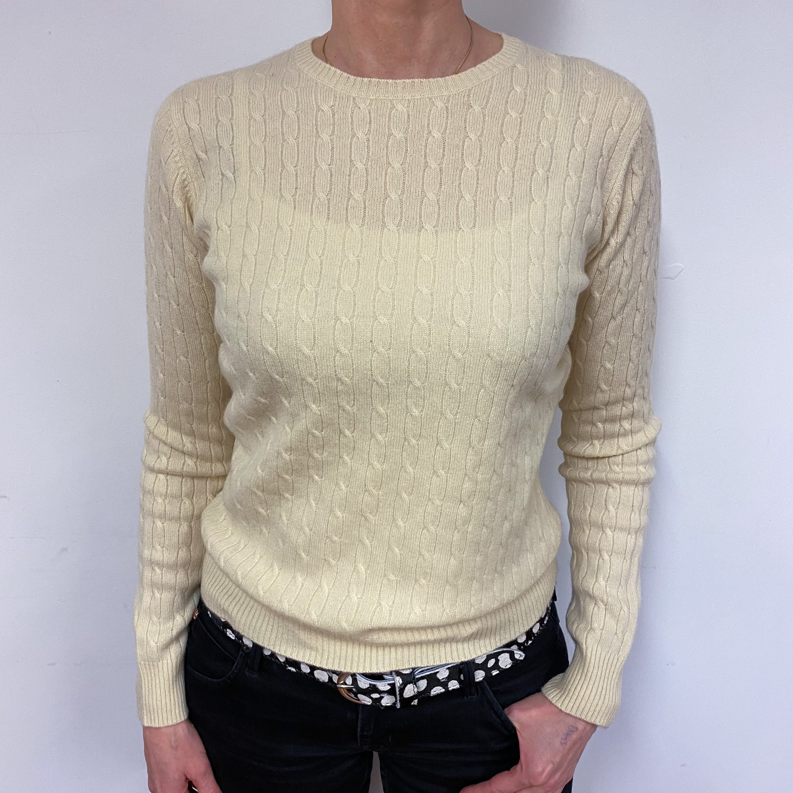 Primrose Yellow Cable Knit Crew Neck Jumper Small