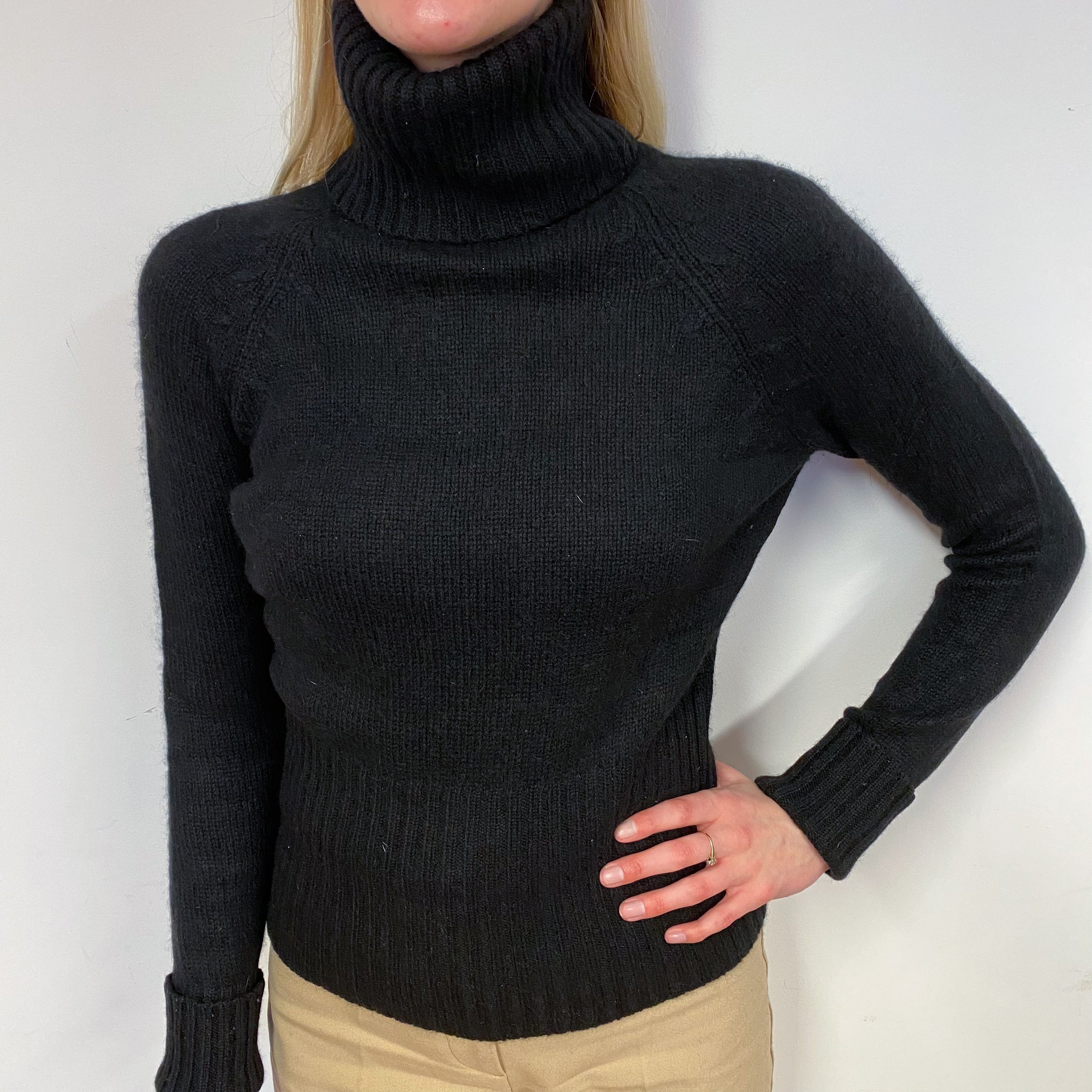 Chunky Black Polo Neck Jumper Small