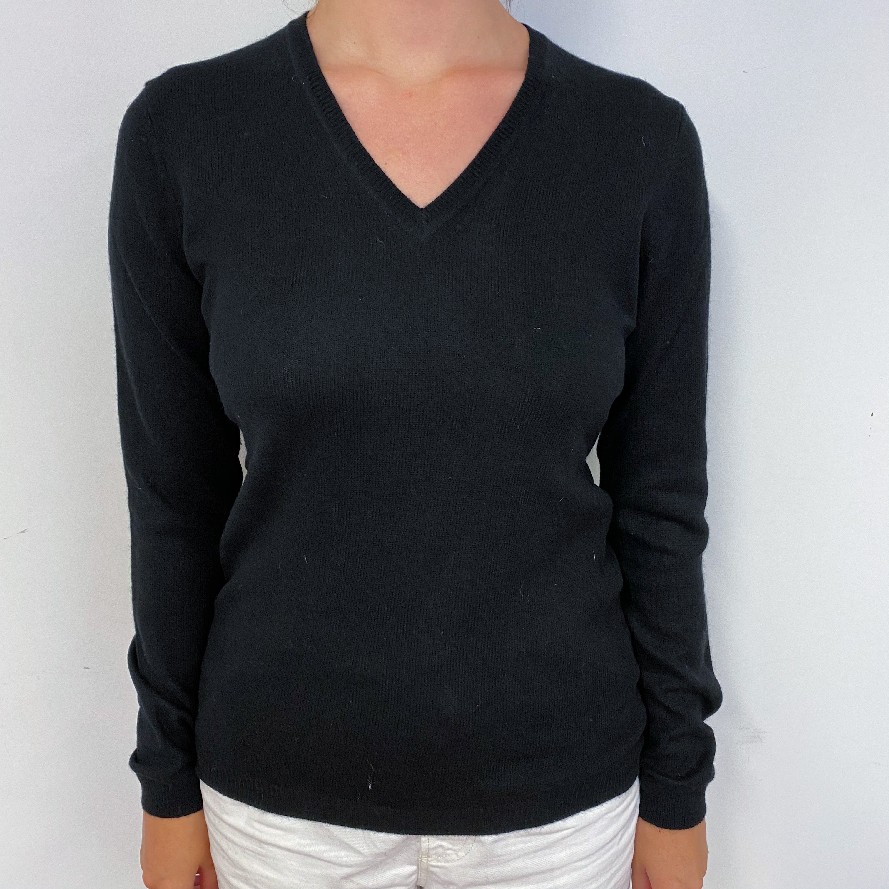 Black V Neck Cashmere Jumper Small