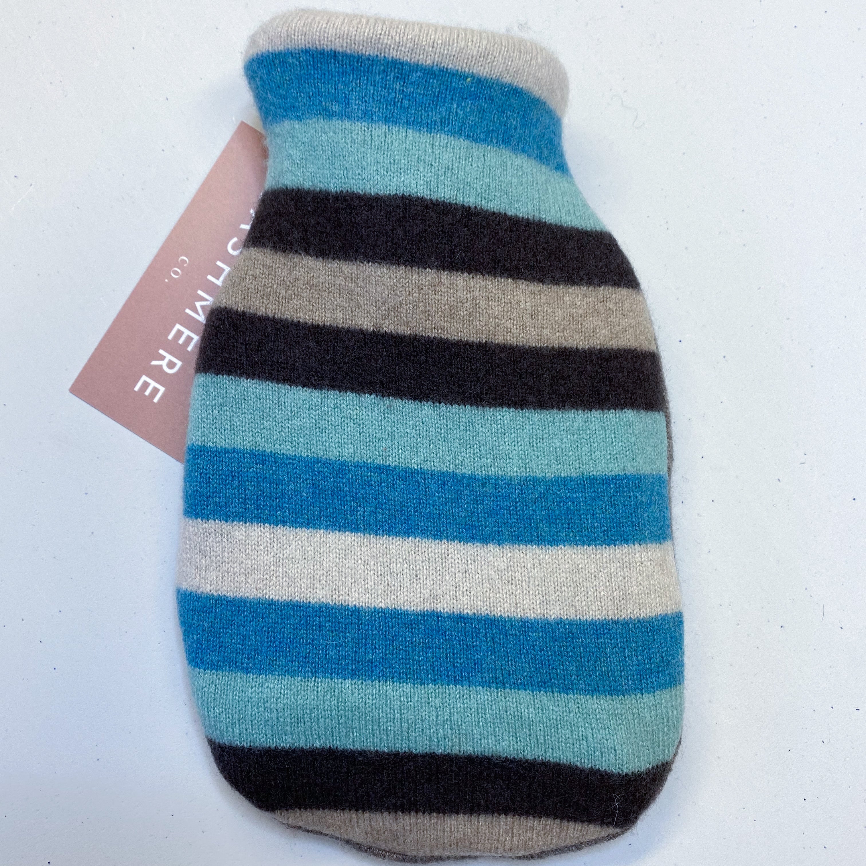 Mocha and Aqua Stripe Cashmere Hot Water Bottle Small