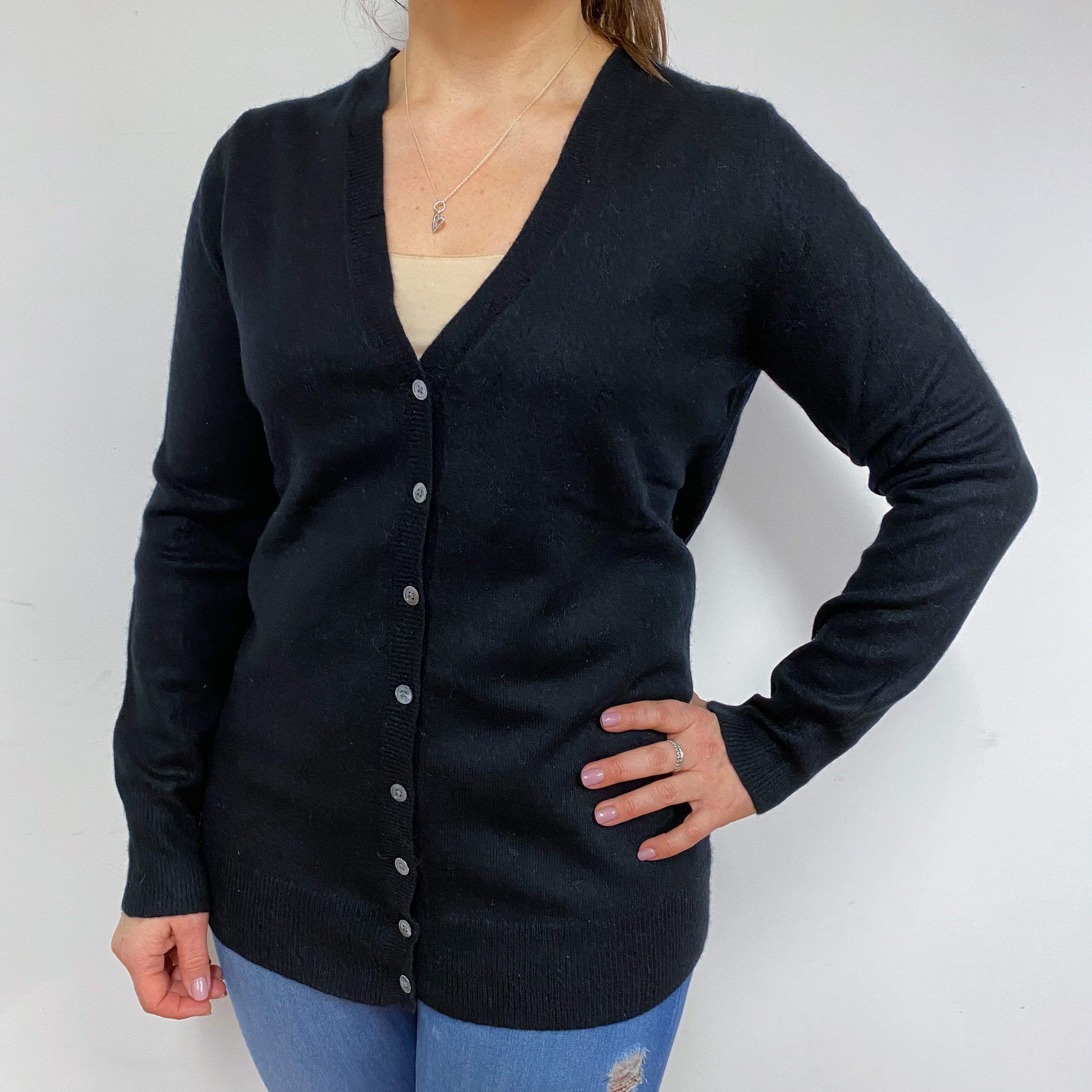 Black V Neck Cardigan Large