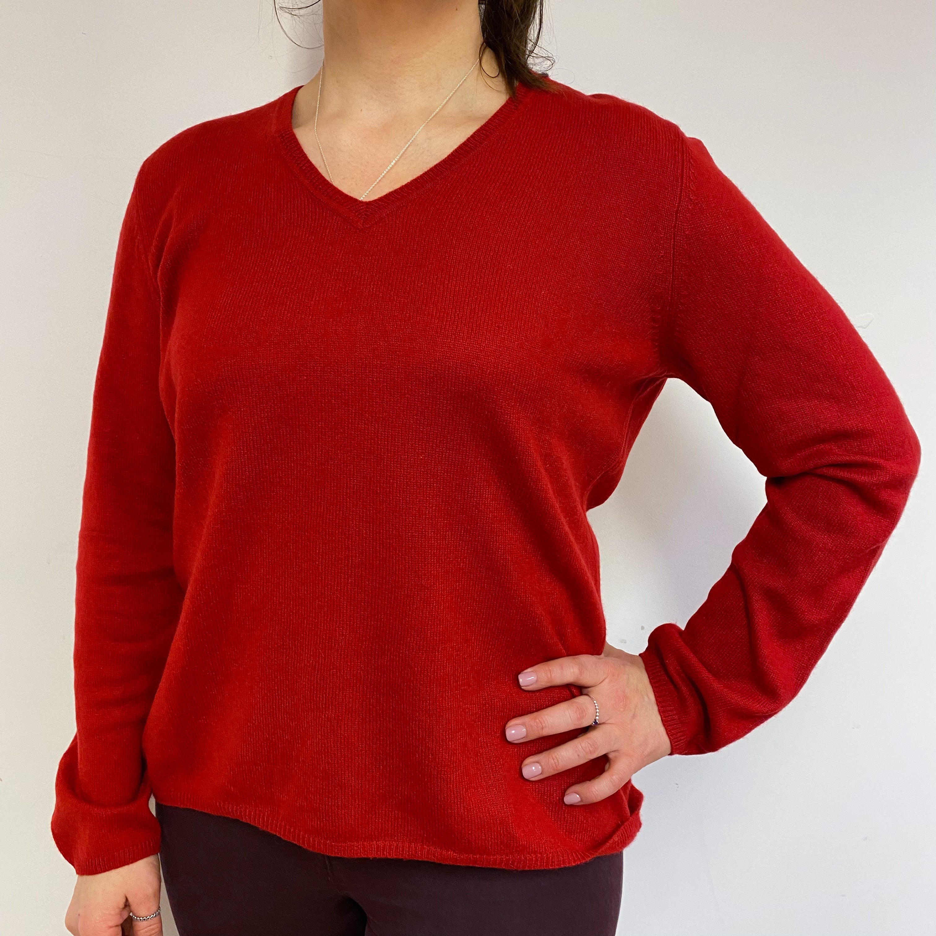 Postbox Red V Neck Jumper Large