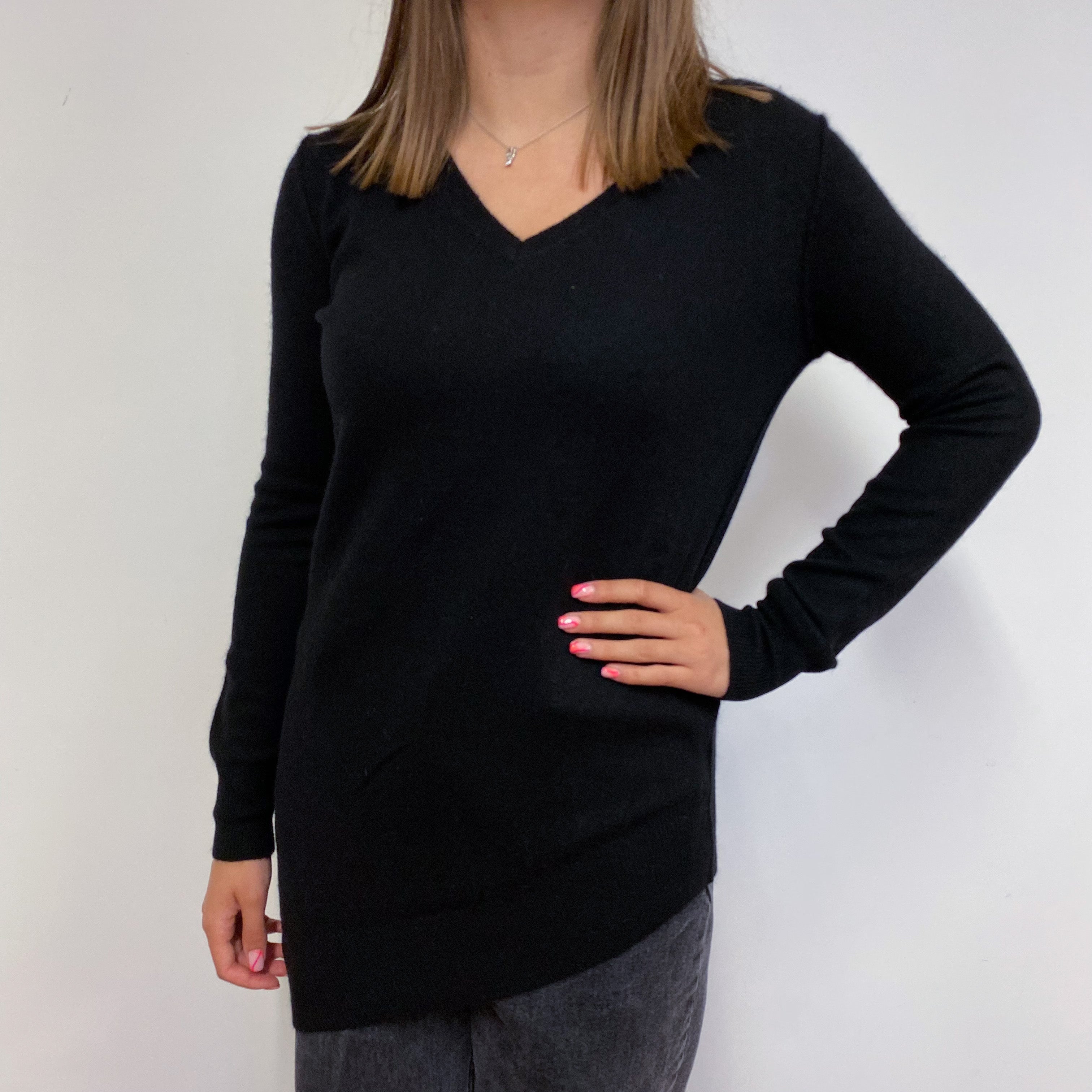 Black Asymmetrical V Neck Jumper Small