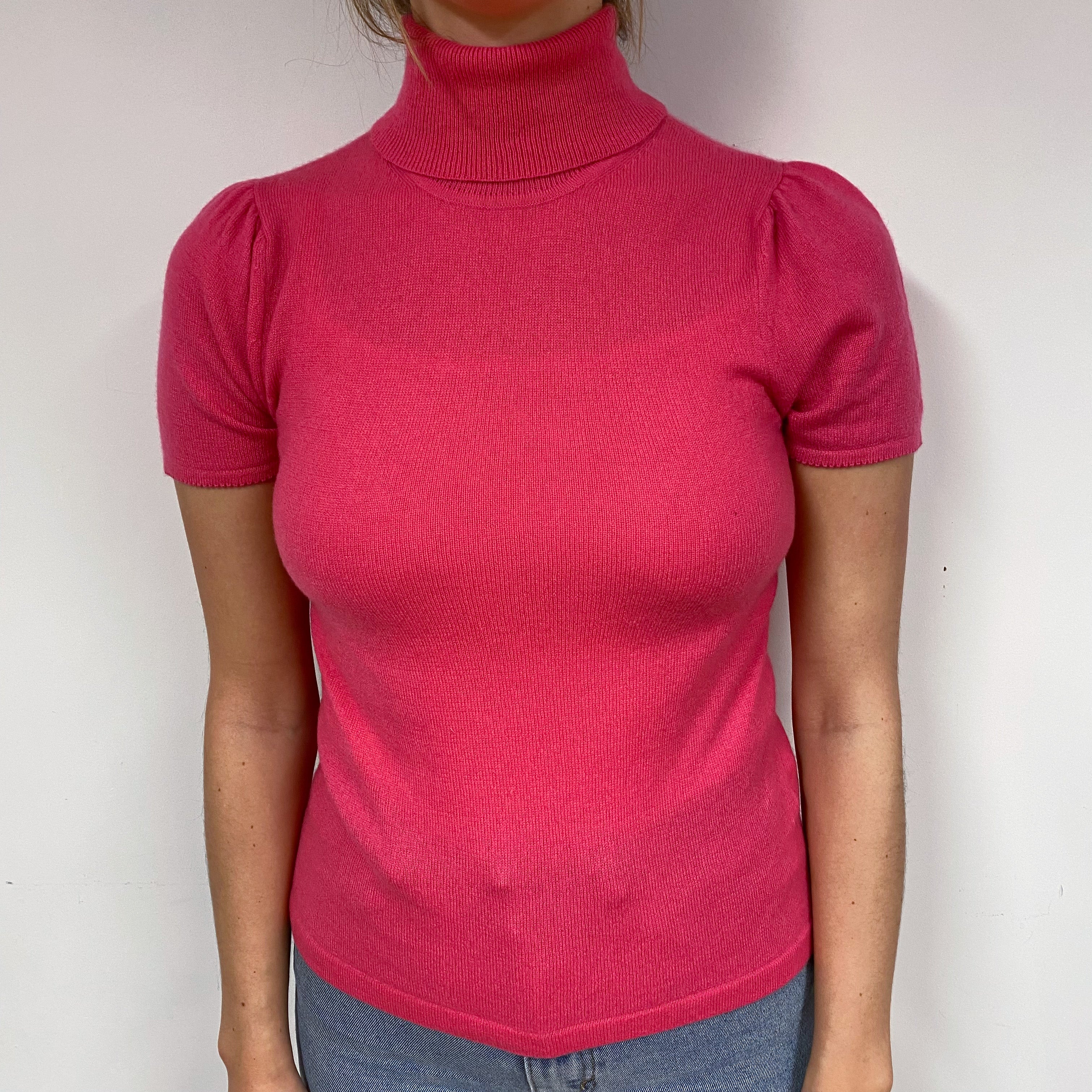 Hot Pink Cashmere Short Sleeved Jumper Small