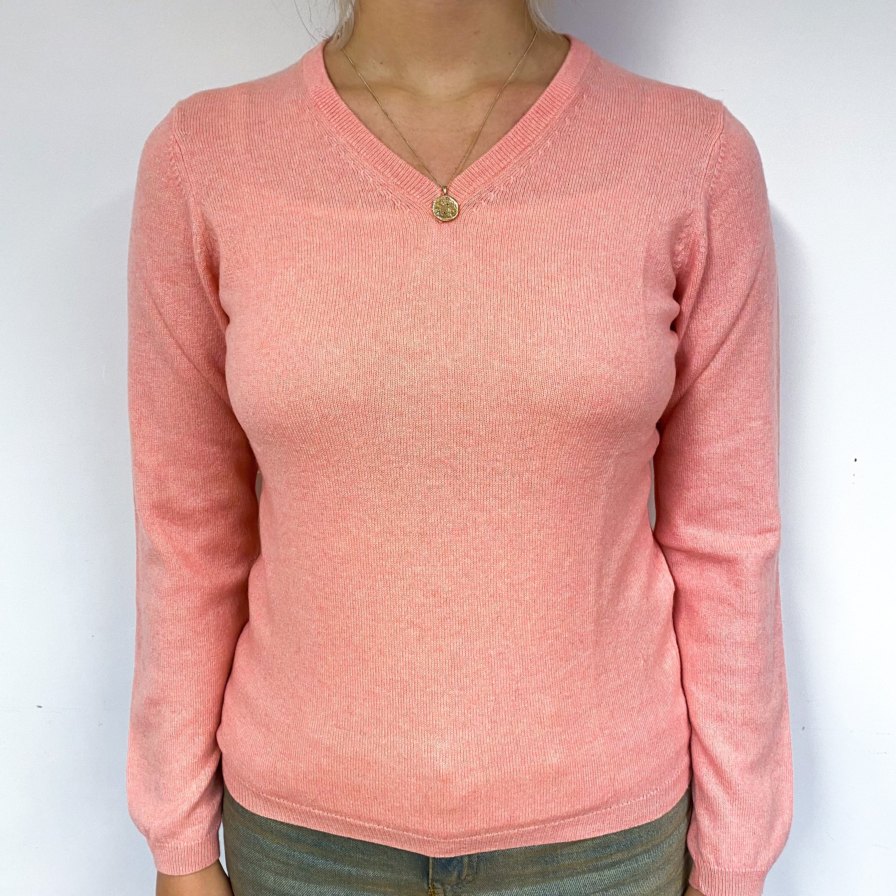 Salmon Pink V Neck Jumper Small