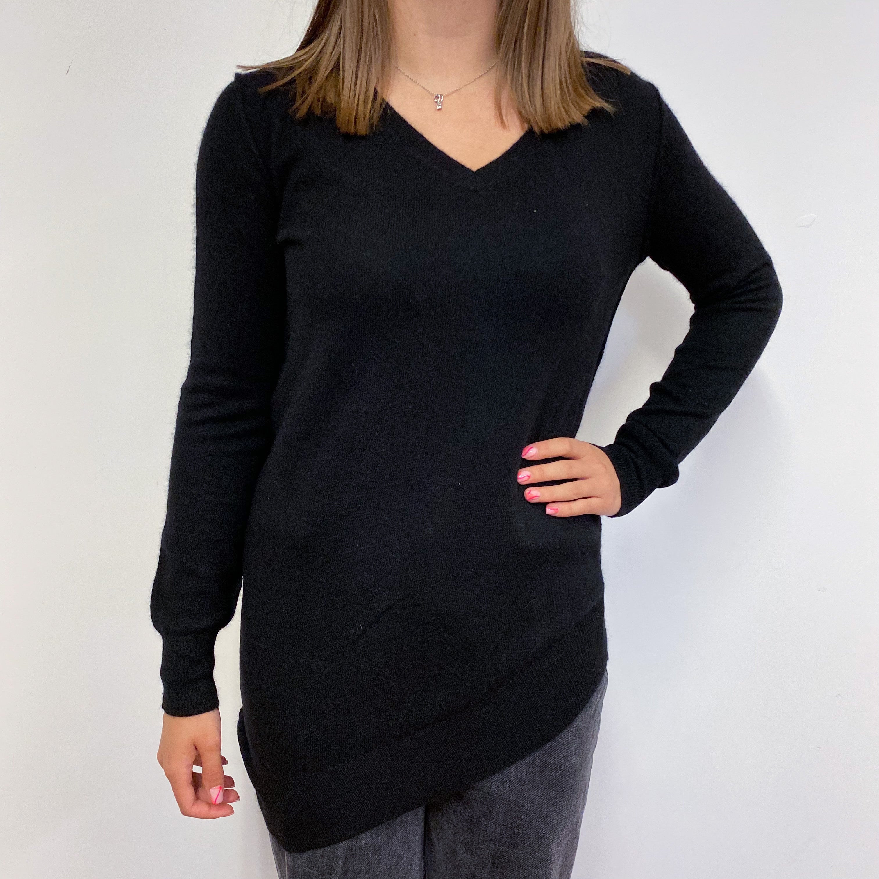 Black Asymmetrical V Neck Jumper Small