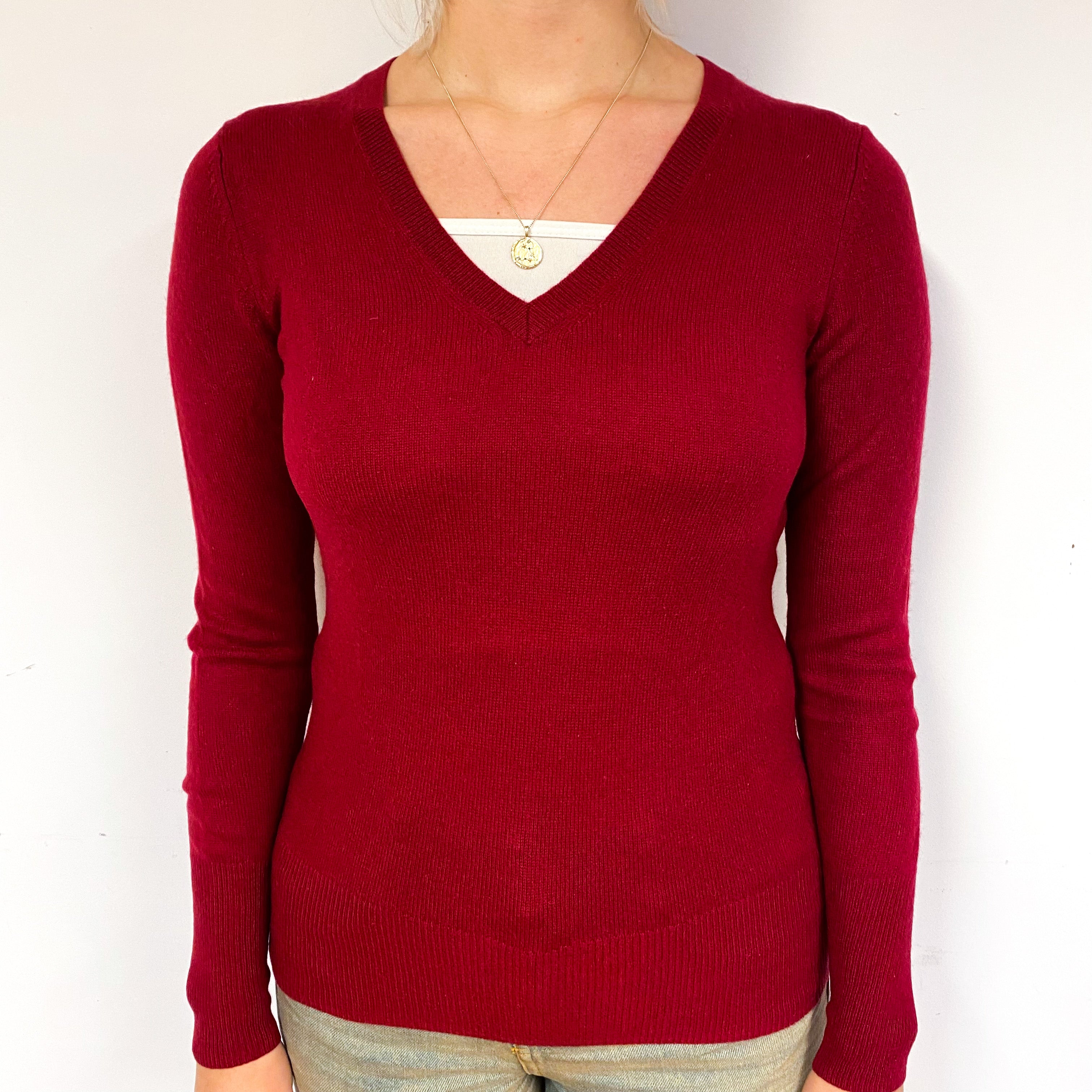 Crimson Red V Neck Jumper Small