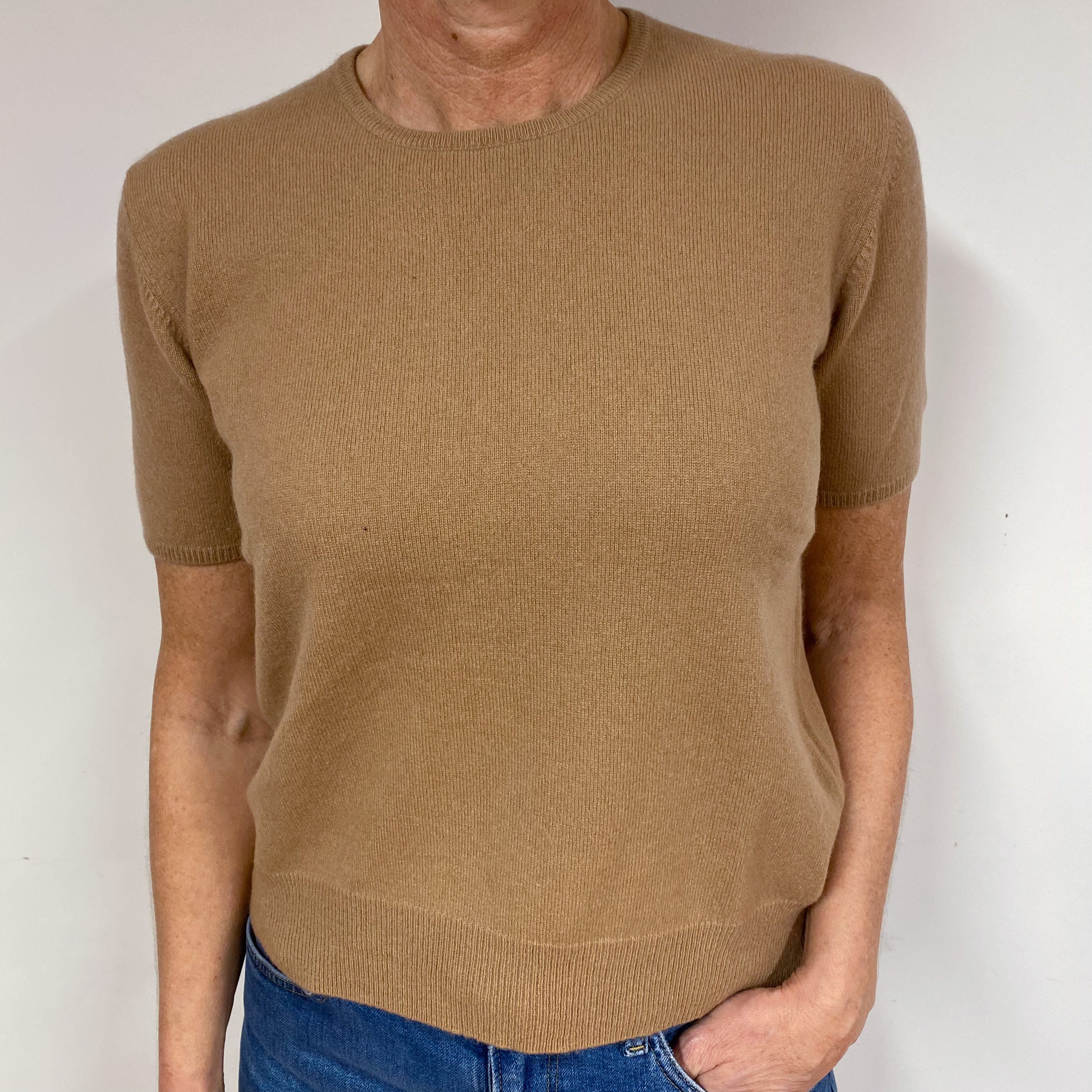 Scottish Camel Brown Cashmere Crew Neck Tee Medium