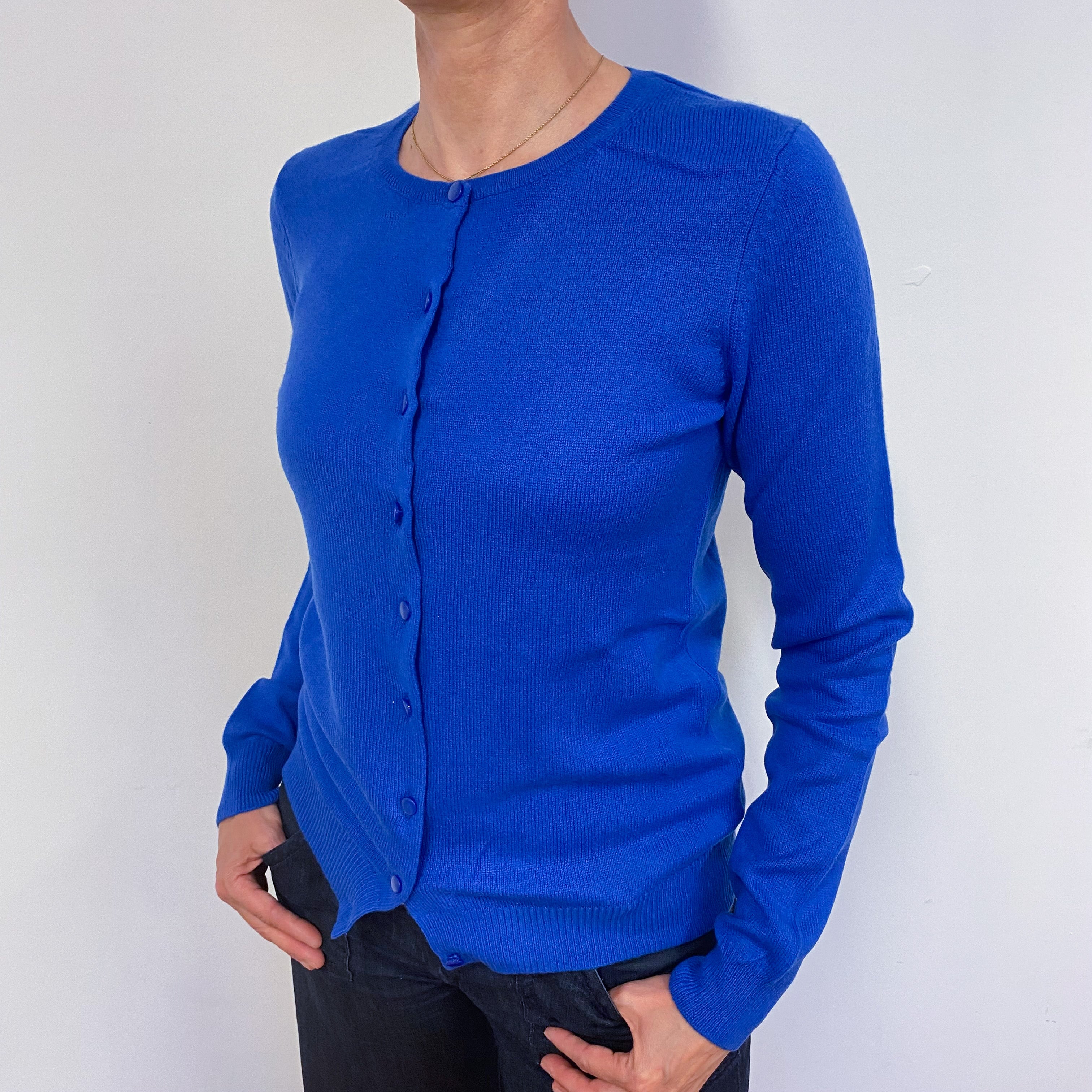 Azure Blue Crew Neck Cardigan Small