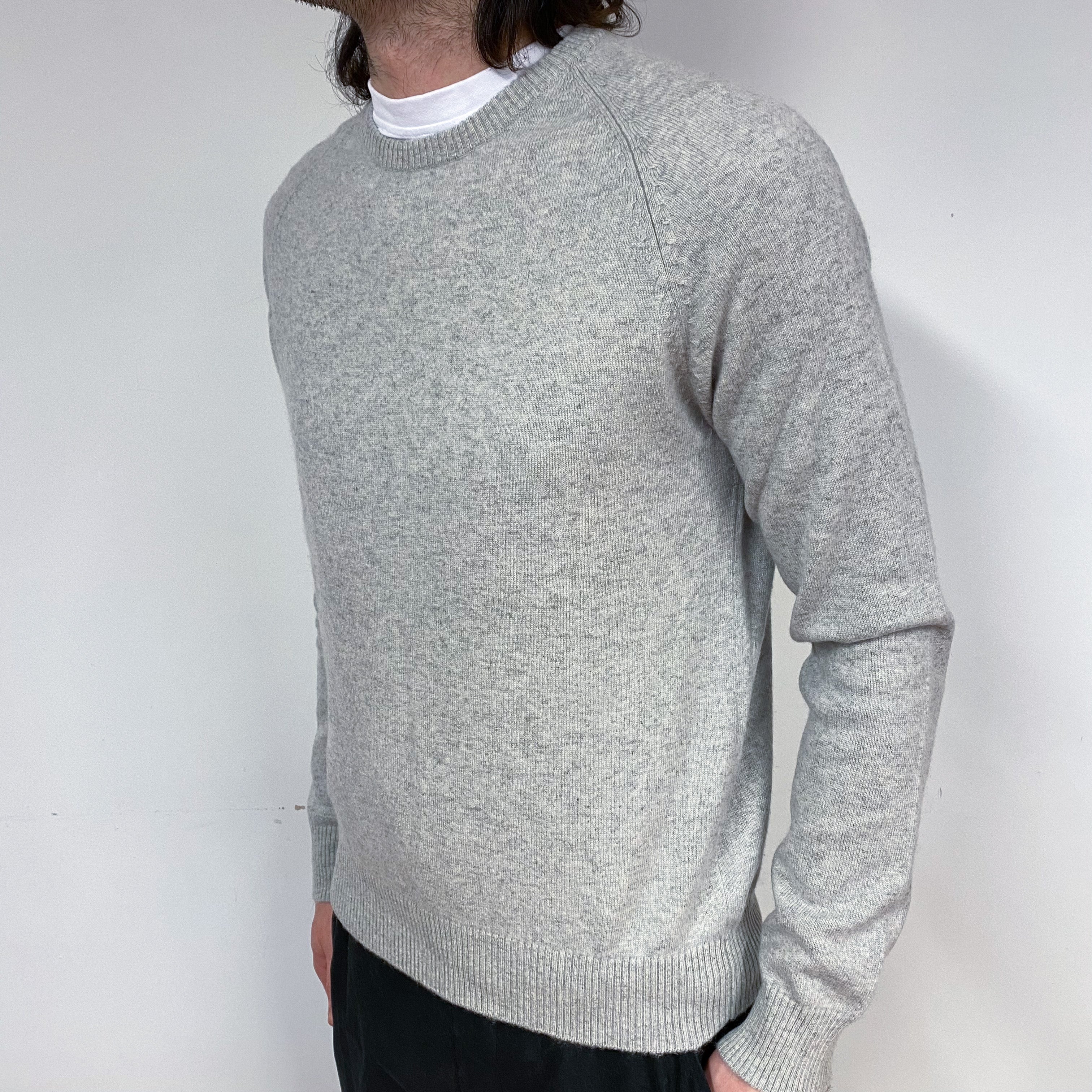 Men’s Smoke Grey Cashmere Crew Neck Jumper Small