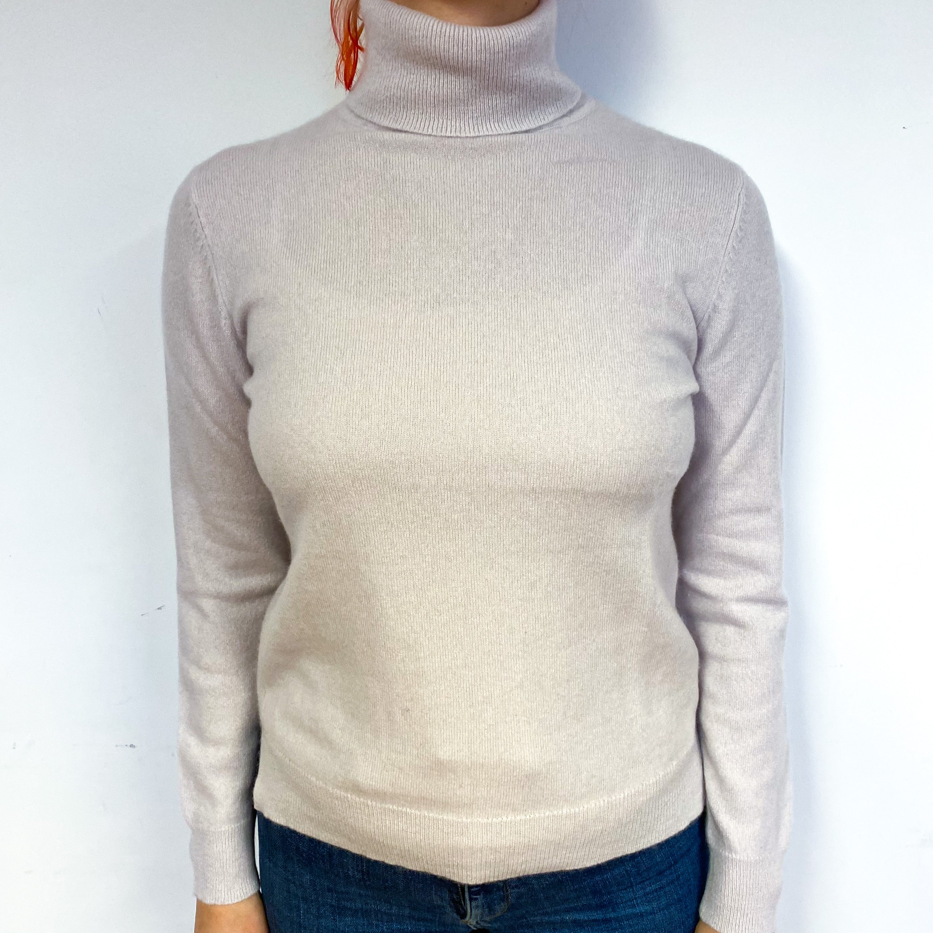 Pale Oyster Grey Cashmere Polo Neck Jumper Small