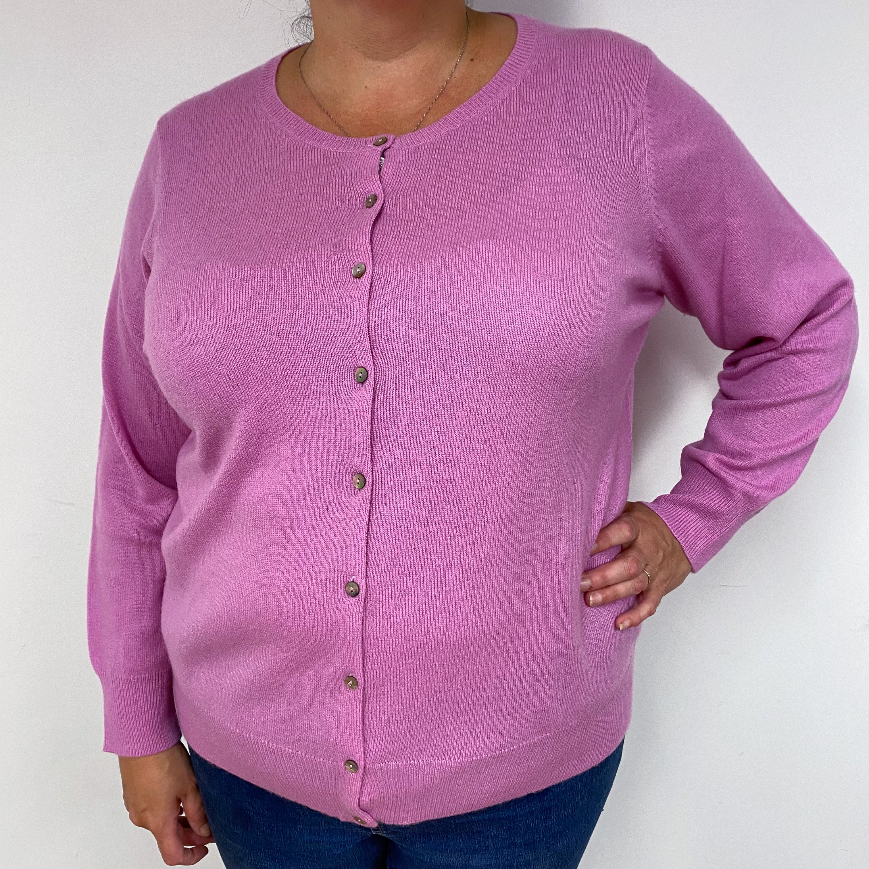 Mauve Pink Crew Neck Cardigan Extra  Large