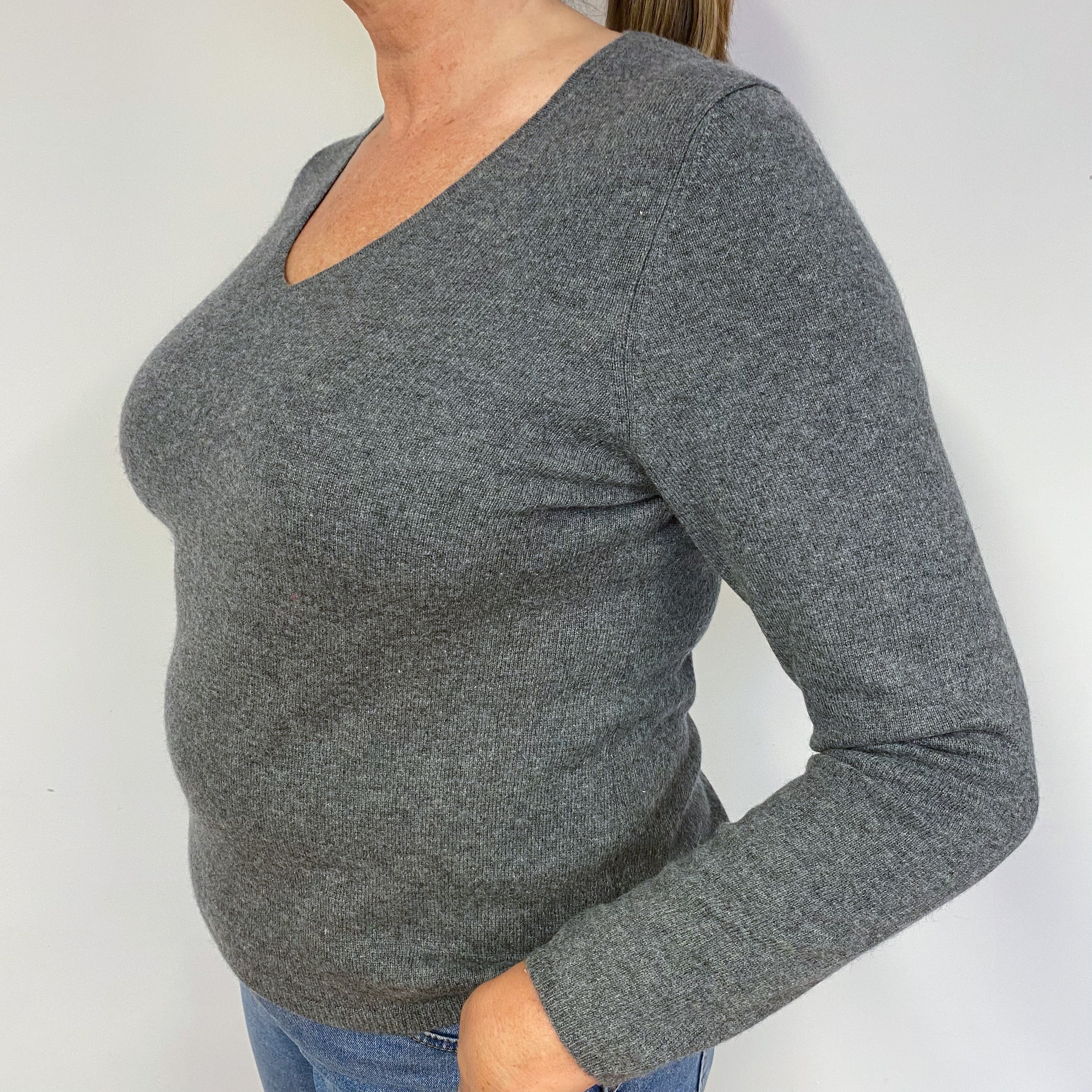 Ash Grey V Neck Jumper Large Petite