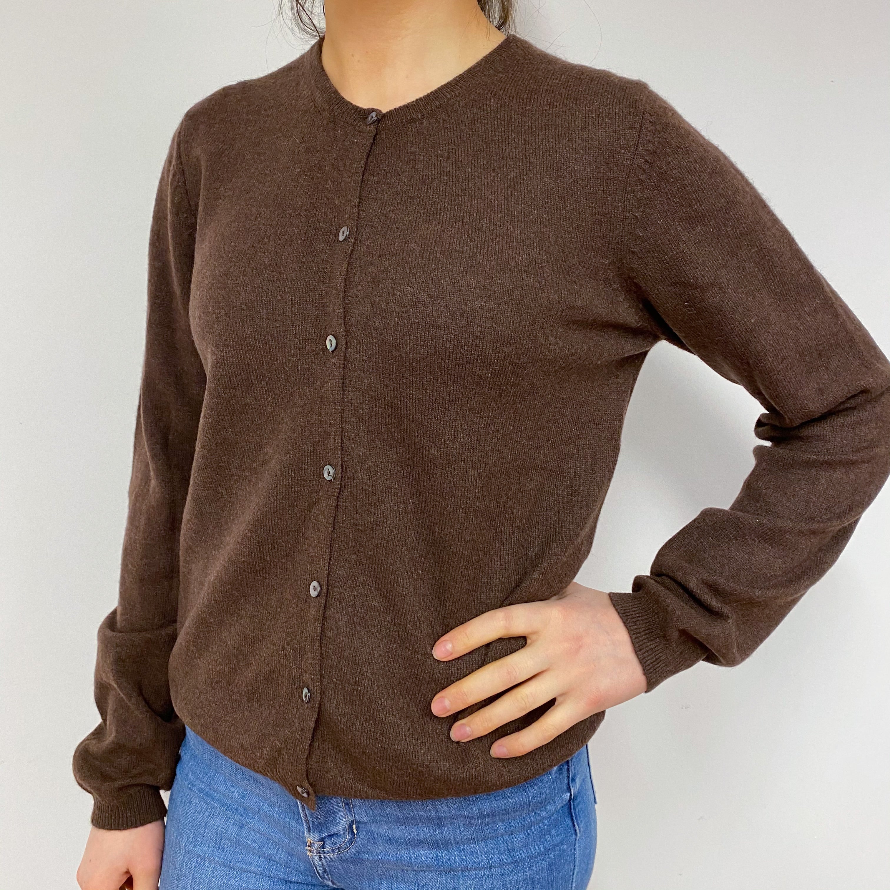 Chocolate Brown Crew Neck Cardigan Small