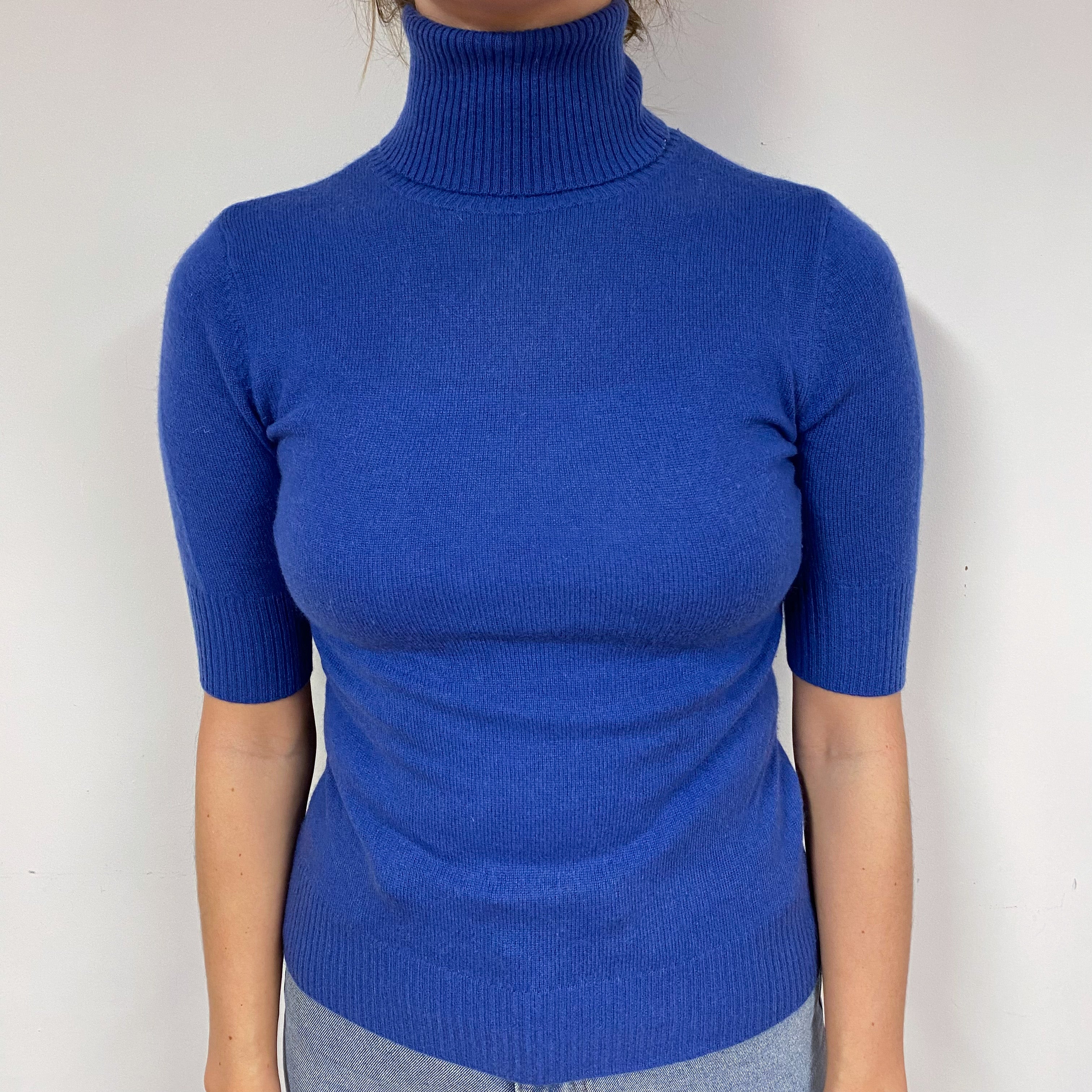 Naval Blue Cashmere Short Sleeved Jumper Small