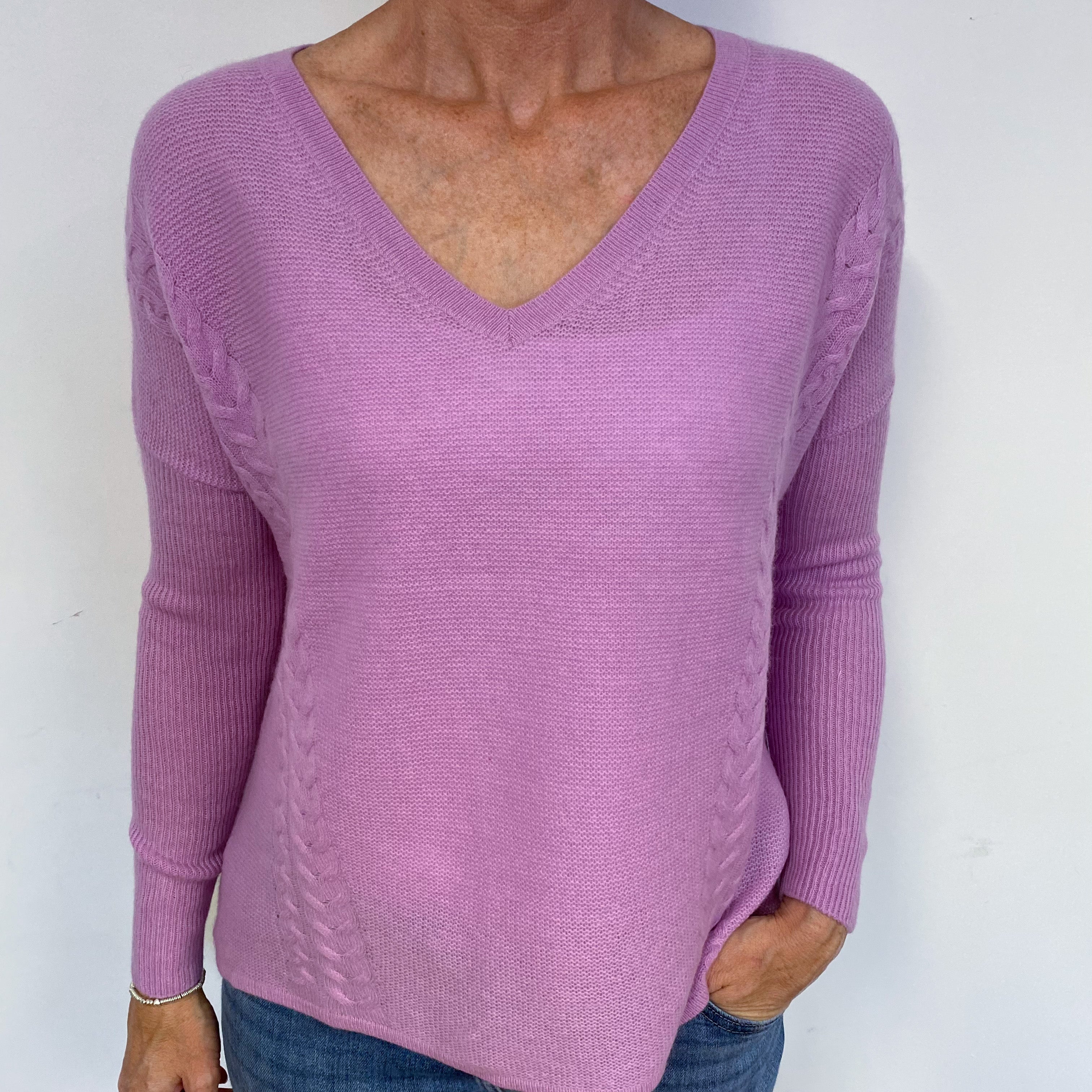 Mauve Pink V Neck Jumper Medium