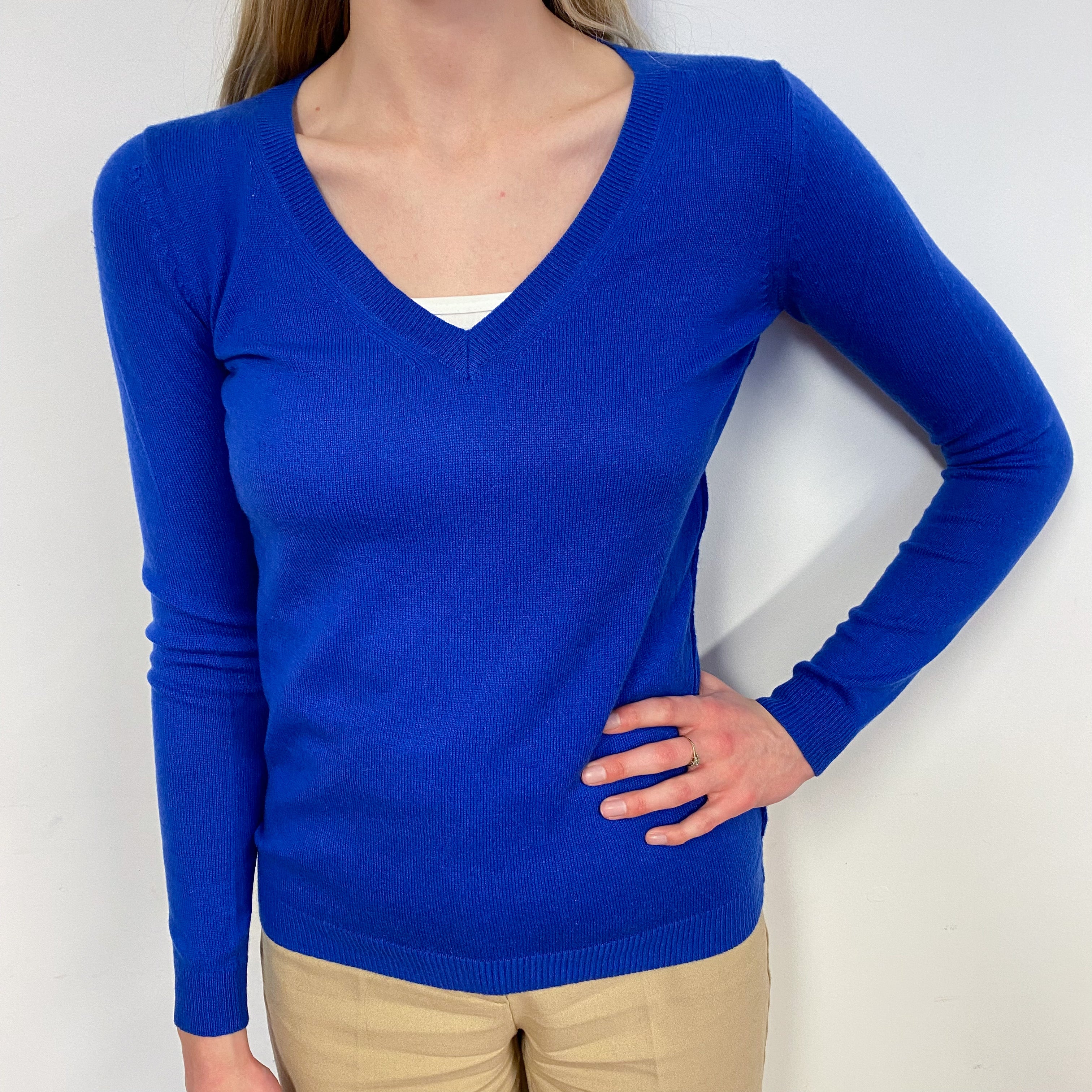 Cobalt Blue Designer V-Neck Jumper Small