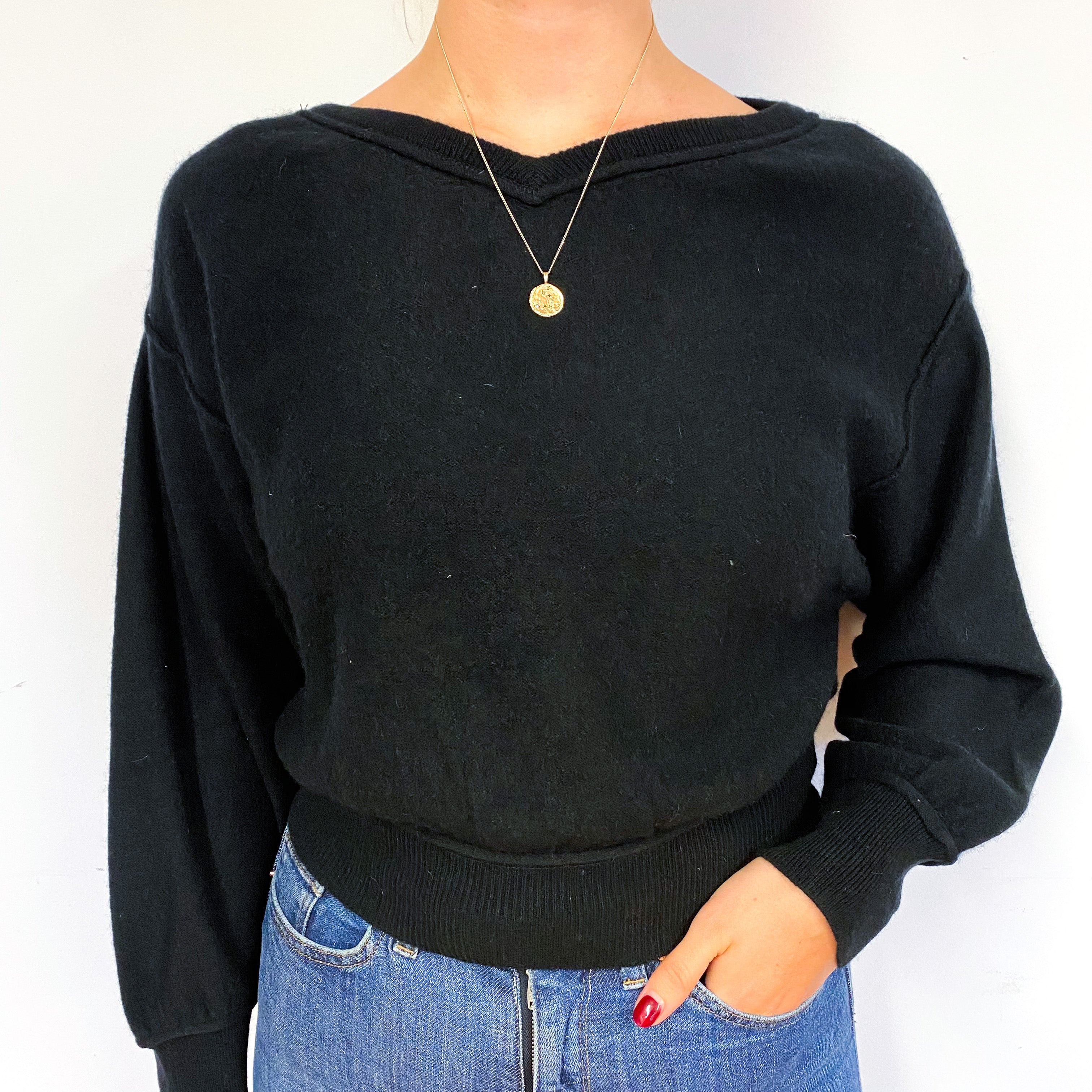 Black Bat Wing V Neck Jumper Small