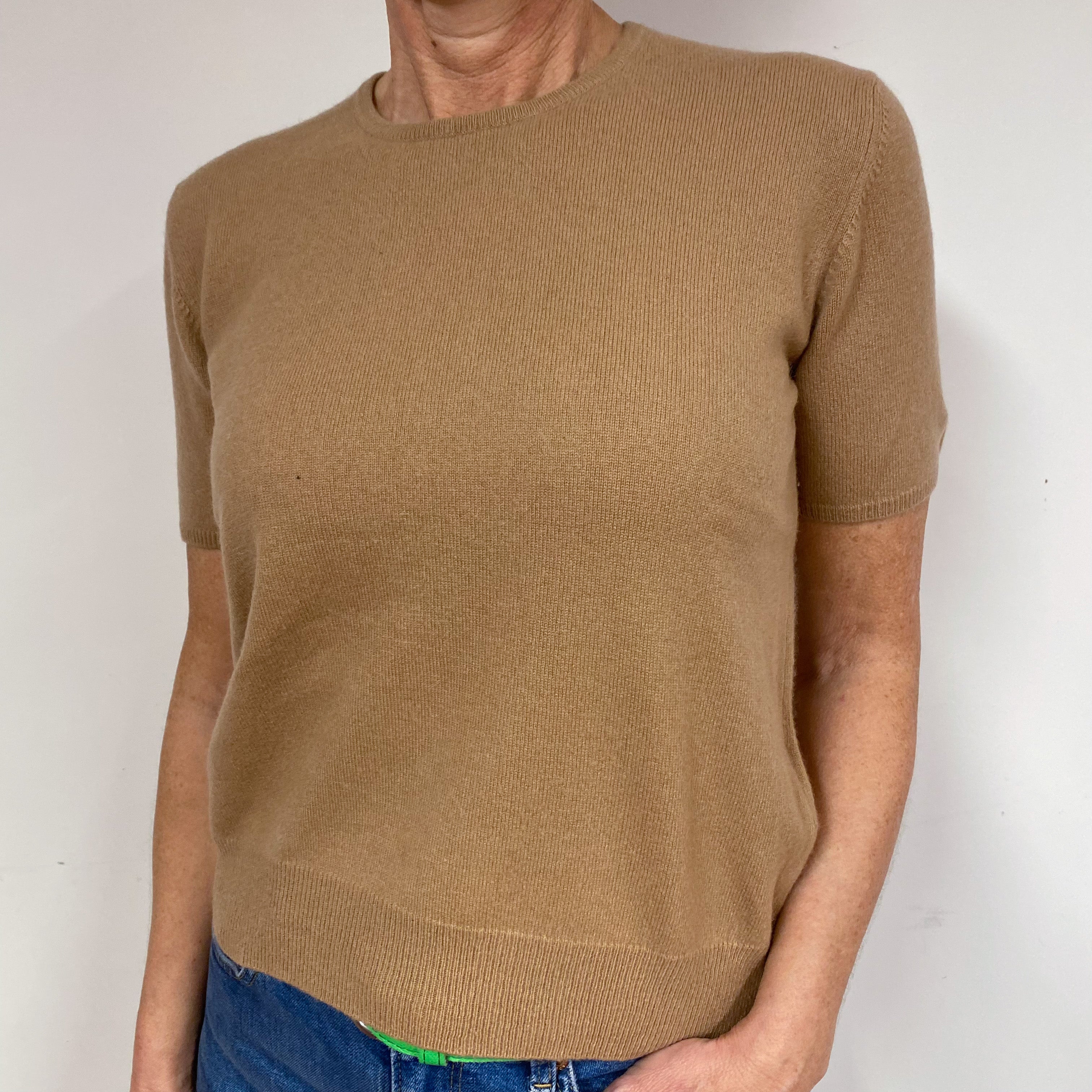 Scottish Camel Brown Cashmere Crew Neck Tee Medium