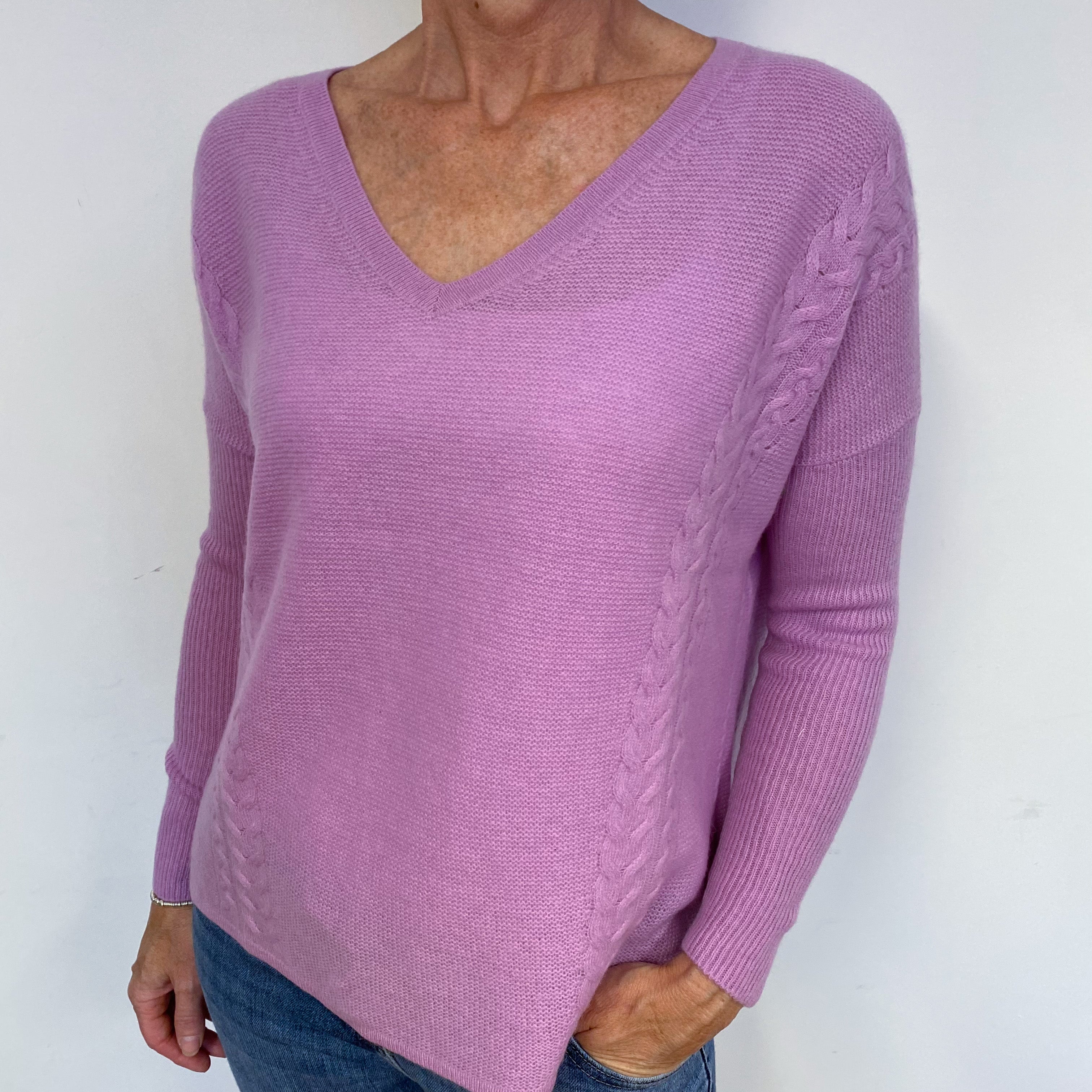 Mauve Pink V Neck Jumper Medium