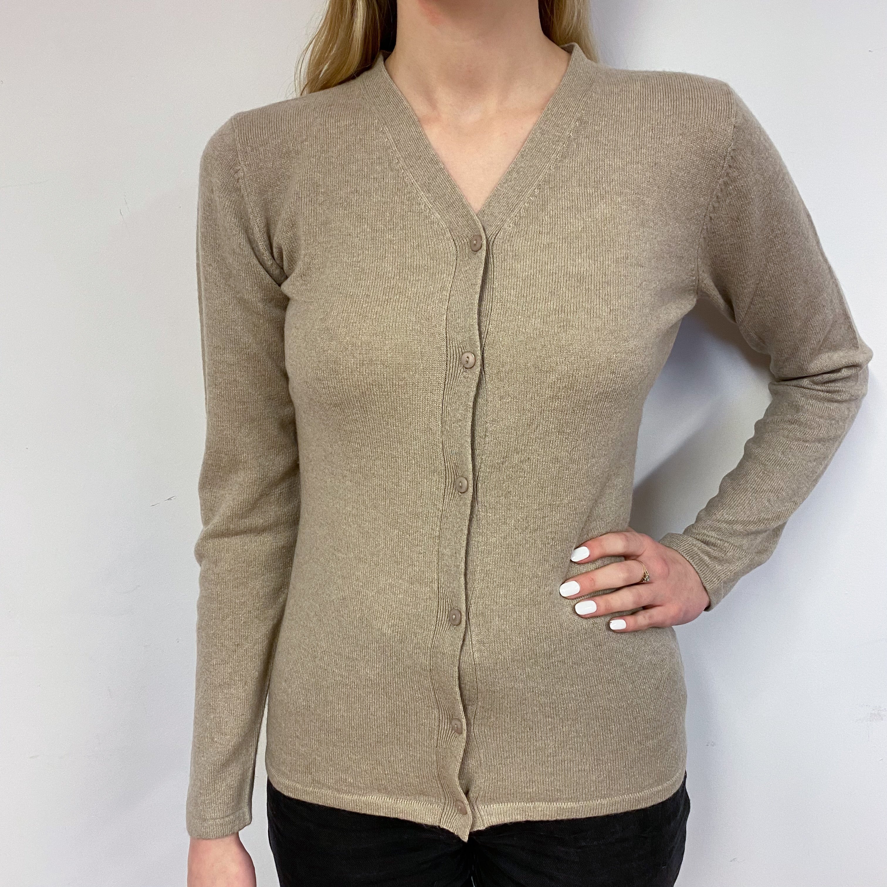 Sand V Neck Cardigan Small