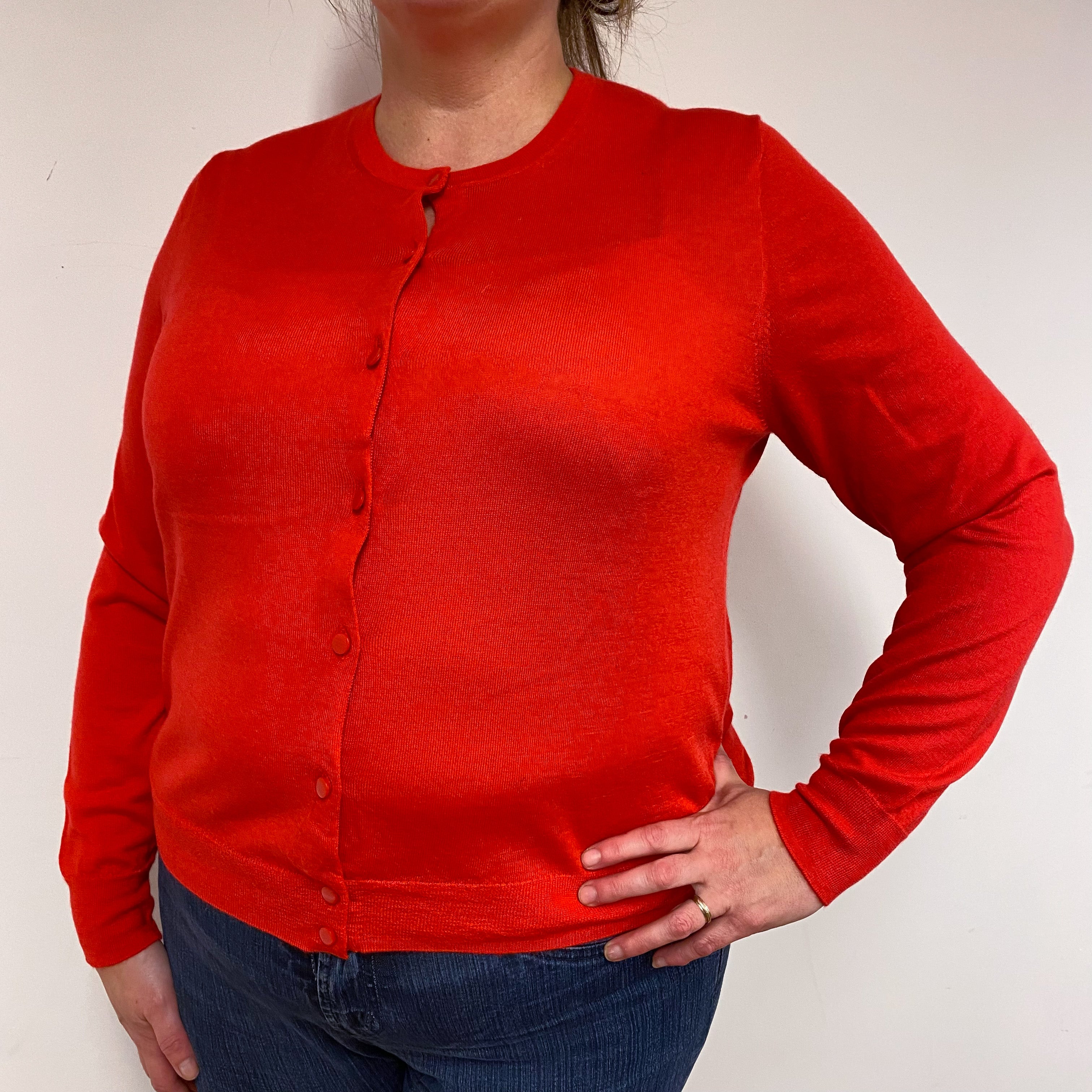 Tomato Red Crew Neck Cardigan Extra Large