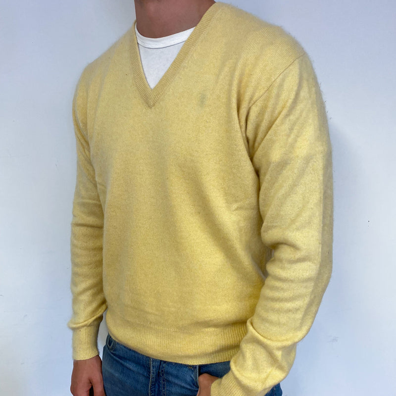 Mens yellow v hot sale neck jumper