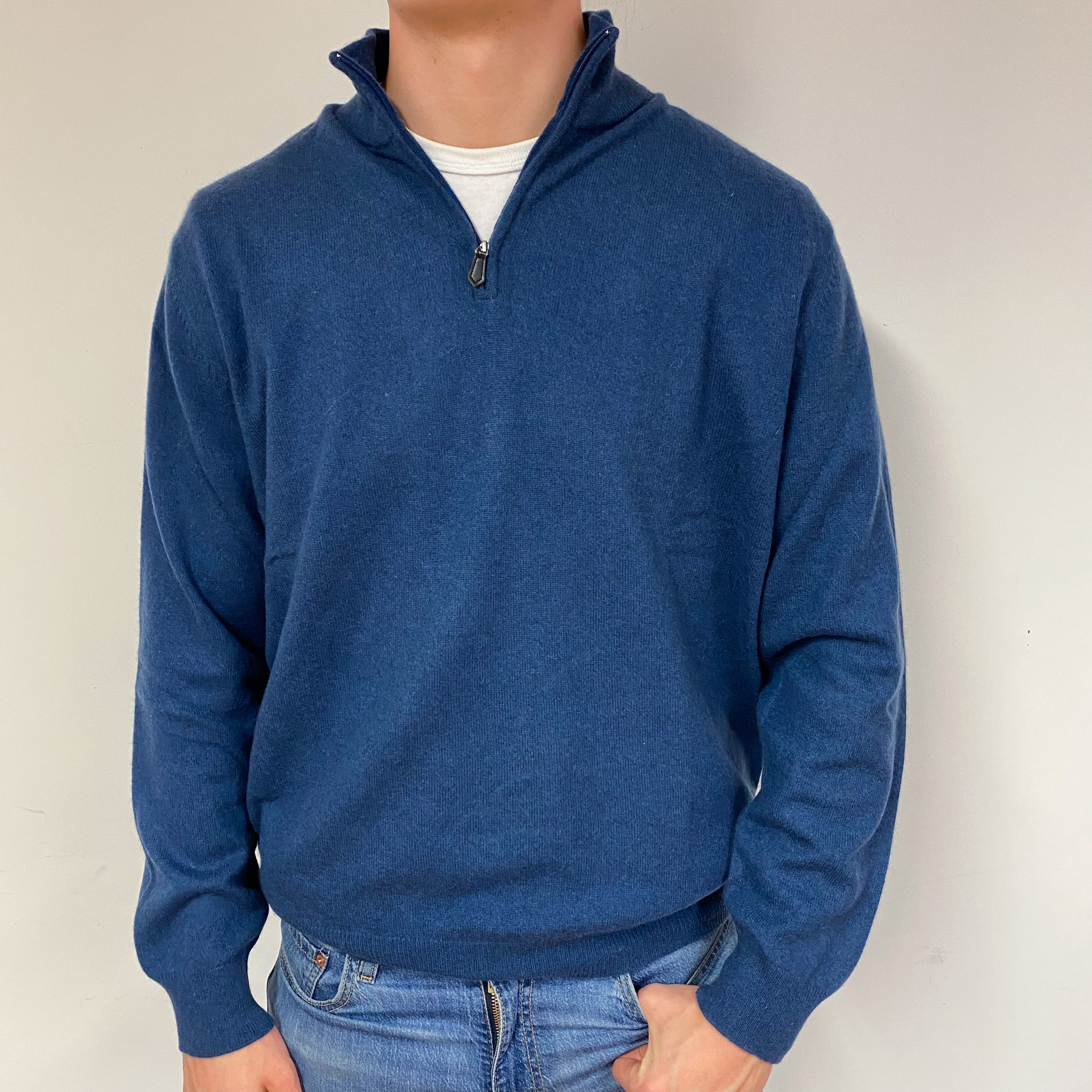 Men’s Midnight Blue 1/4 Zip Turtle Neck Jumper Extra Large