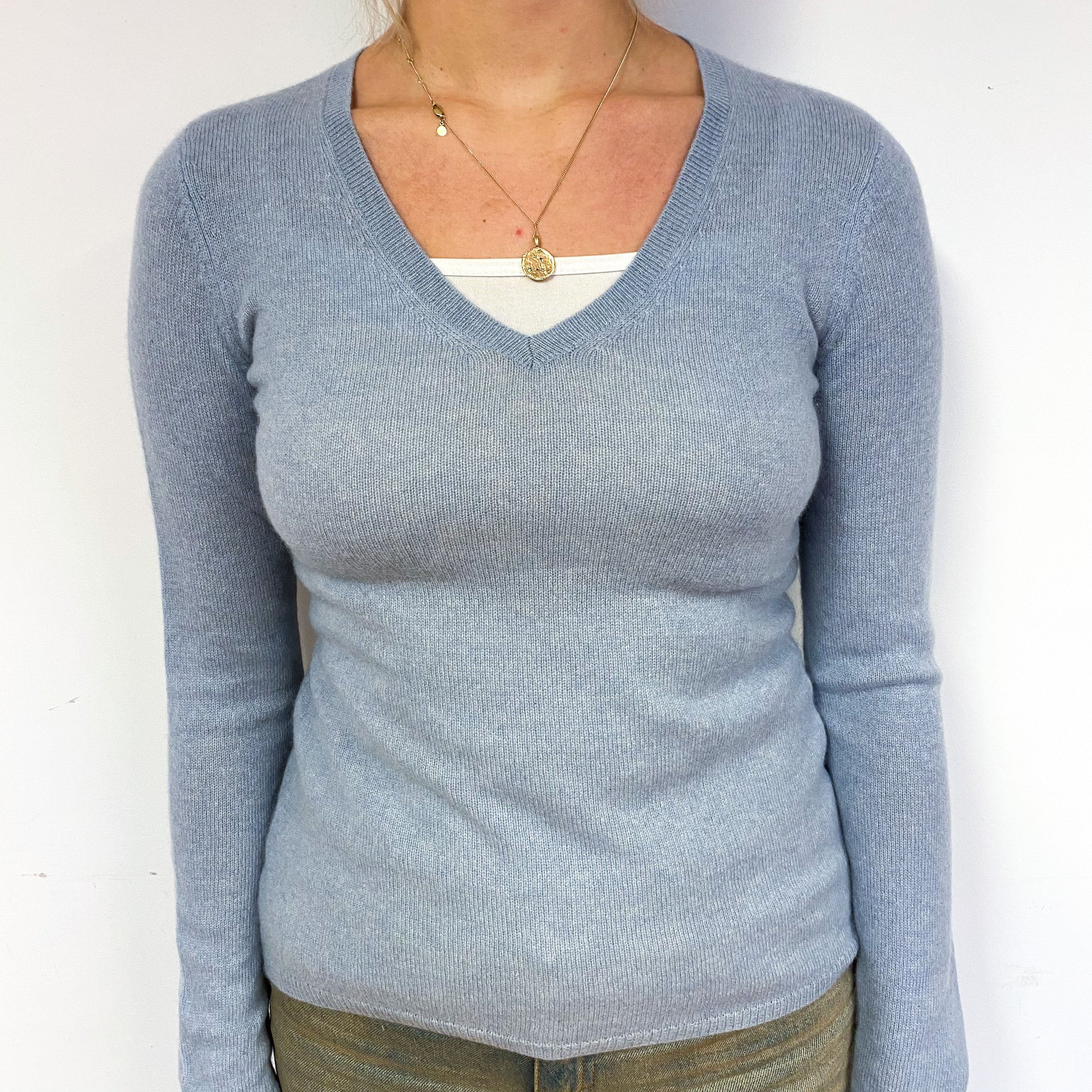 Powder Blue Cashmere V-Neck Jumper Small